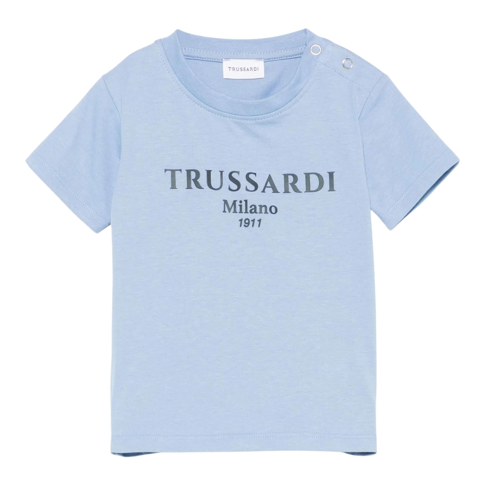 Trussardi T-Shirt Girocollo Tinta Unita con Stampa per Neonato TIP25011TSXXX AZZURRO TRUSSARDI 