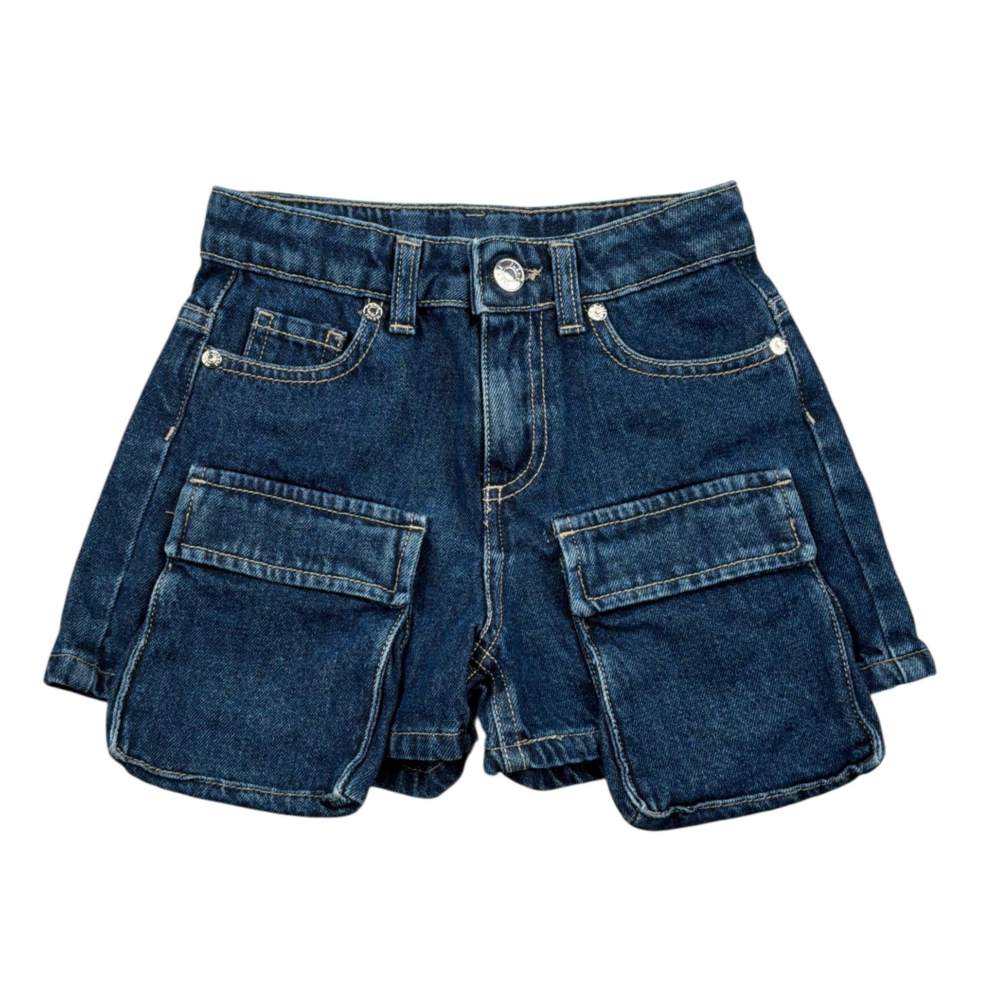 Please Short tinta unita In Denim con Tasconi Blu per Bambina RB63010G72 BLU PLEASE 