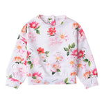 Sarabanda Felpa Girocollo Tinta Unita con Fantasia Fiori per Bambina 0B201 BIANCO SARABANDA 