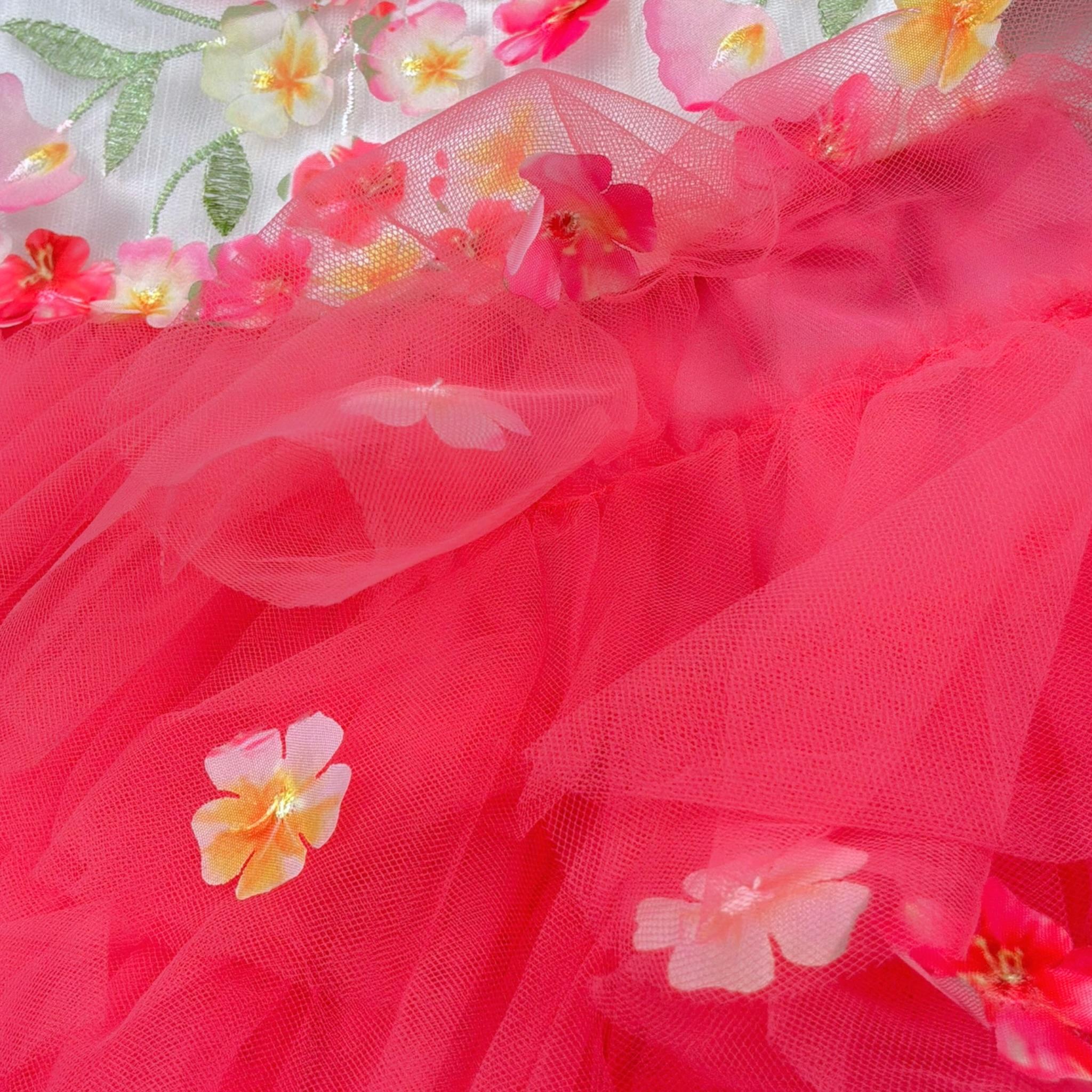 Aletta Abito Cerimonia Tinta Unita con Fantasia E Tulle per Neonata HD00520 BIANCO ALETTA 