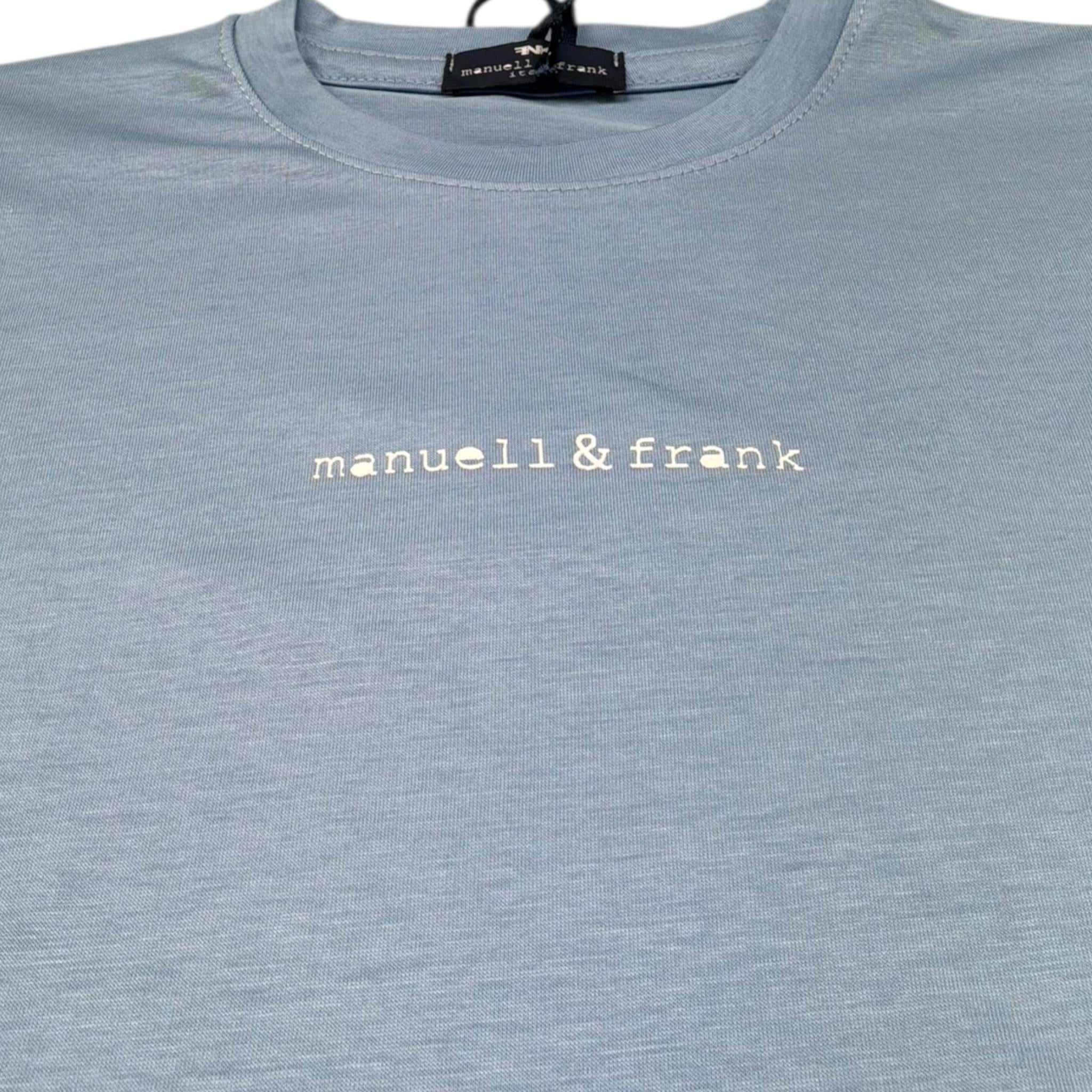 Manuel & Frank T-Shirt Girocollo Tinta Unita con Stampa per Bambino MF7371B AZZURRO MANUEL & FRANK 