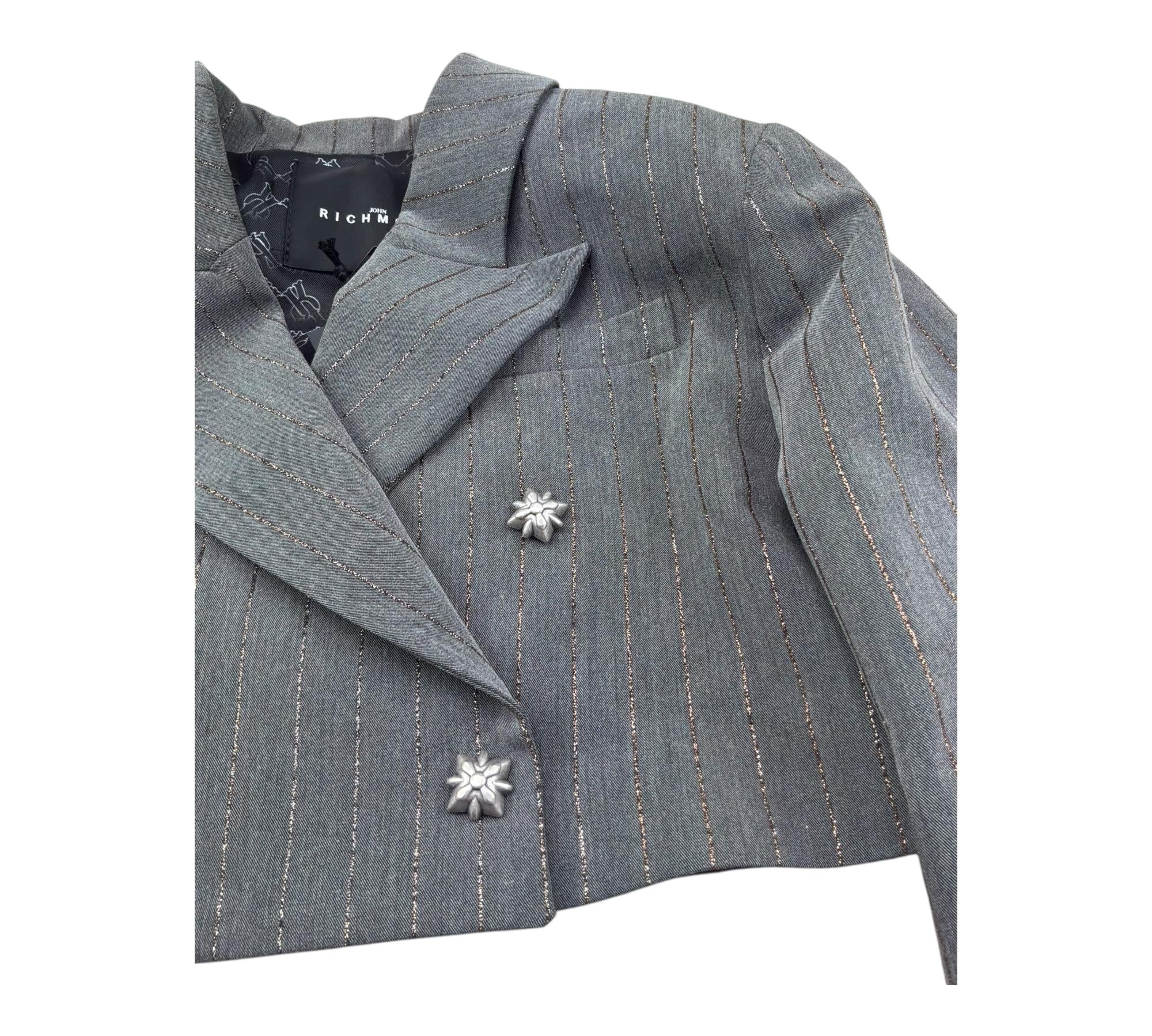 John Richmond Giacca Modello Crop Tinta Unita Doppiopetto per Bambina RGP26036GC GRIGIO JOHN RICHMOND 