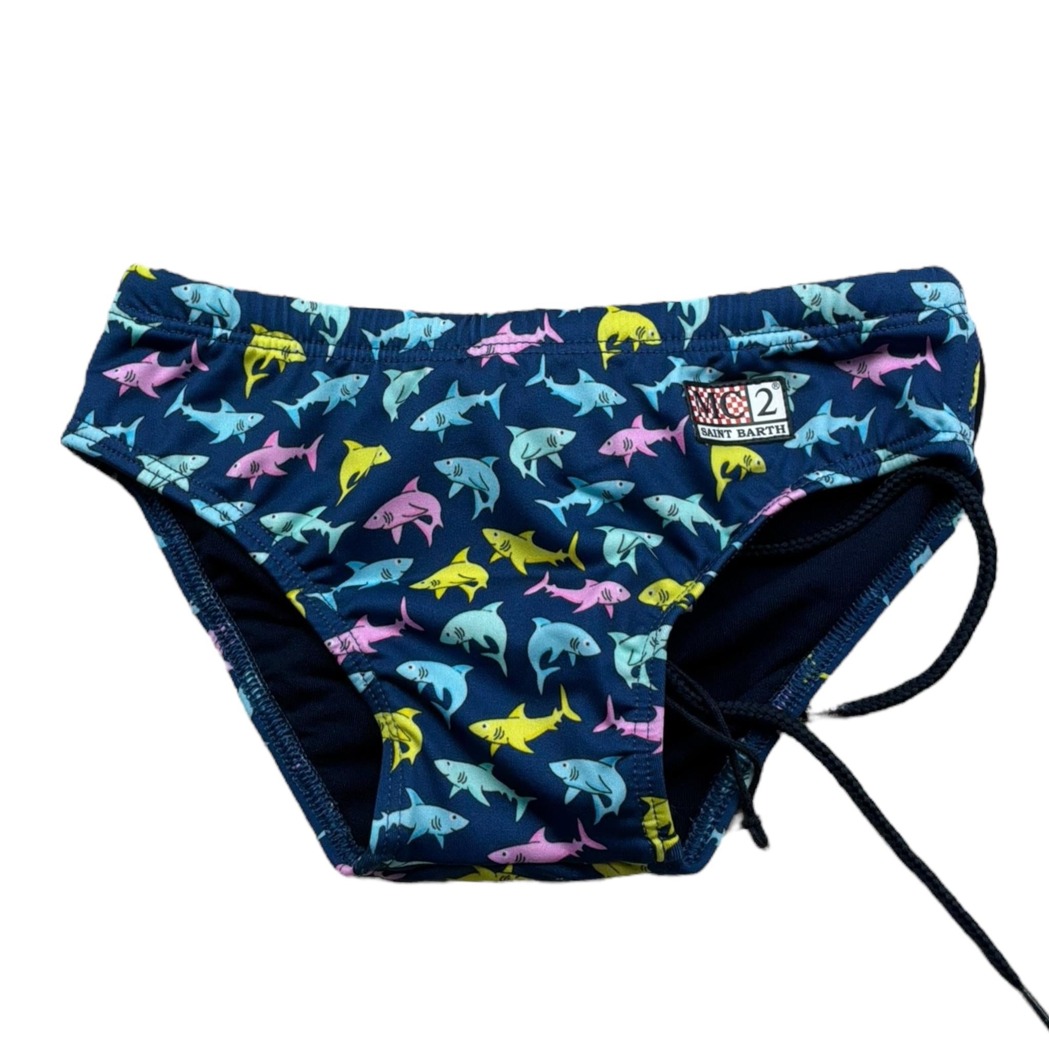 Saint Barth Costume Modello Slip Tinta Unita con Fantasia  per Neonato SHARK BLU SAINT BARTH 