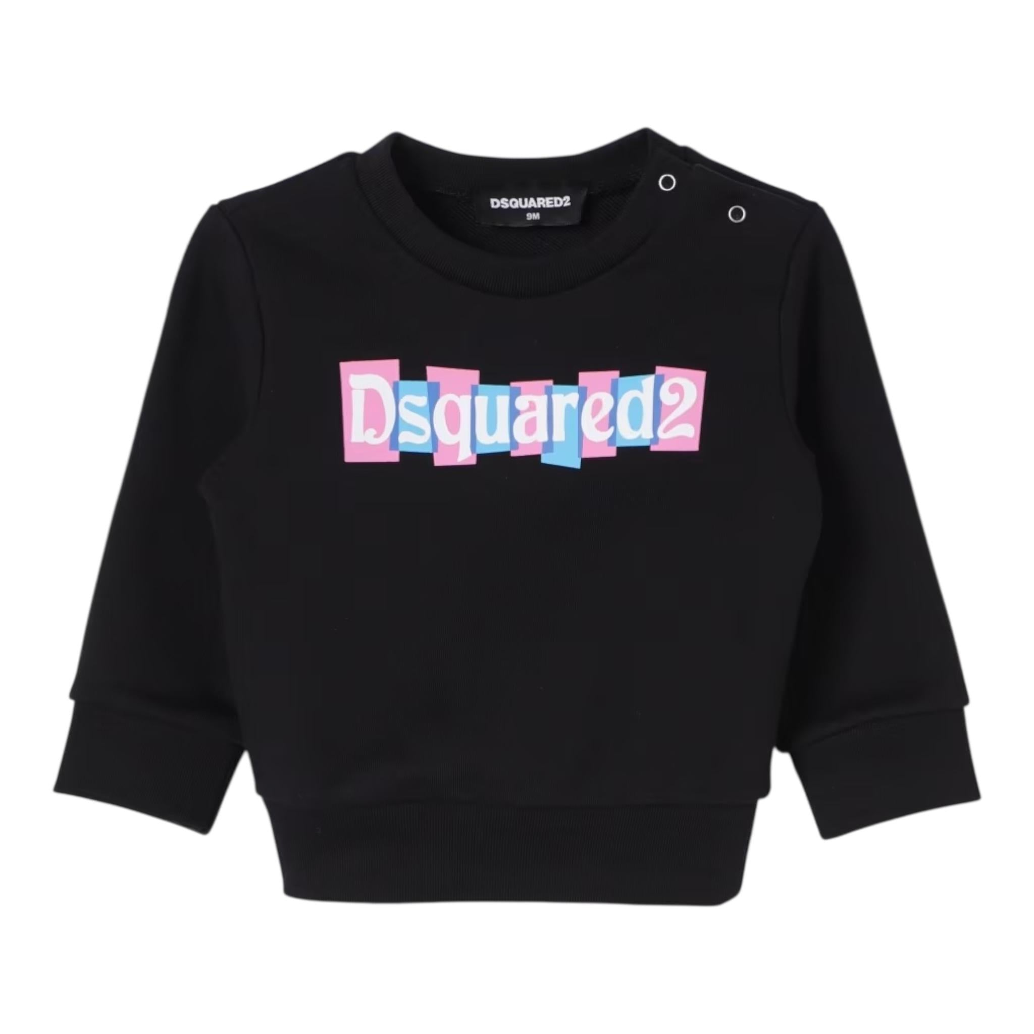 DSQUARED2 felpa chiusa girocollo tinta unita con logo Nero per Neonato DQ2496N NERO DSQUARED2 