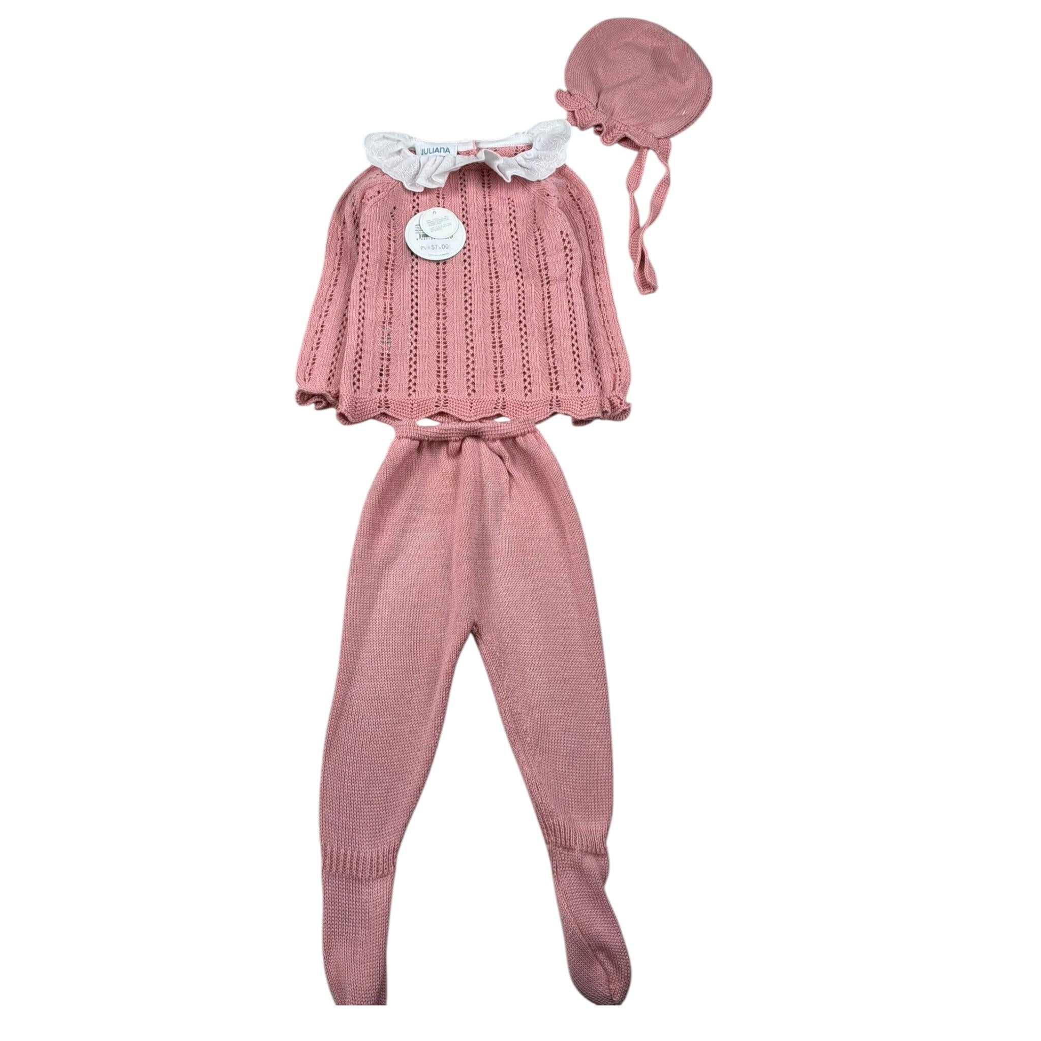 Juliana Completo 3 Pezzi Maglia-Ghettina-Cappello Rosa per Neonata 25029 ROSA JULIANA 