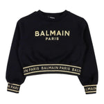 BALMAIN felpa tinta unita girocollo con stampa Nero per Bambina 6R4B30 NERO BALMAIN 