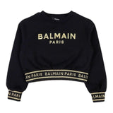 BALMAIN felpa tinta unita girocollo con stampa Nero per Bambina 6R4B30 NERO BALMAIN 