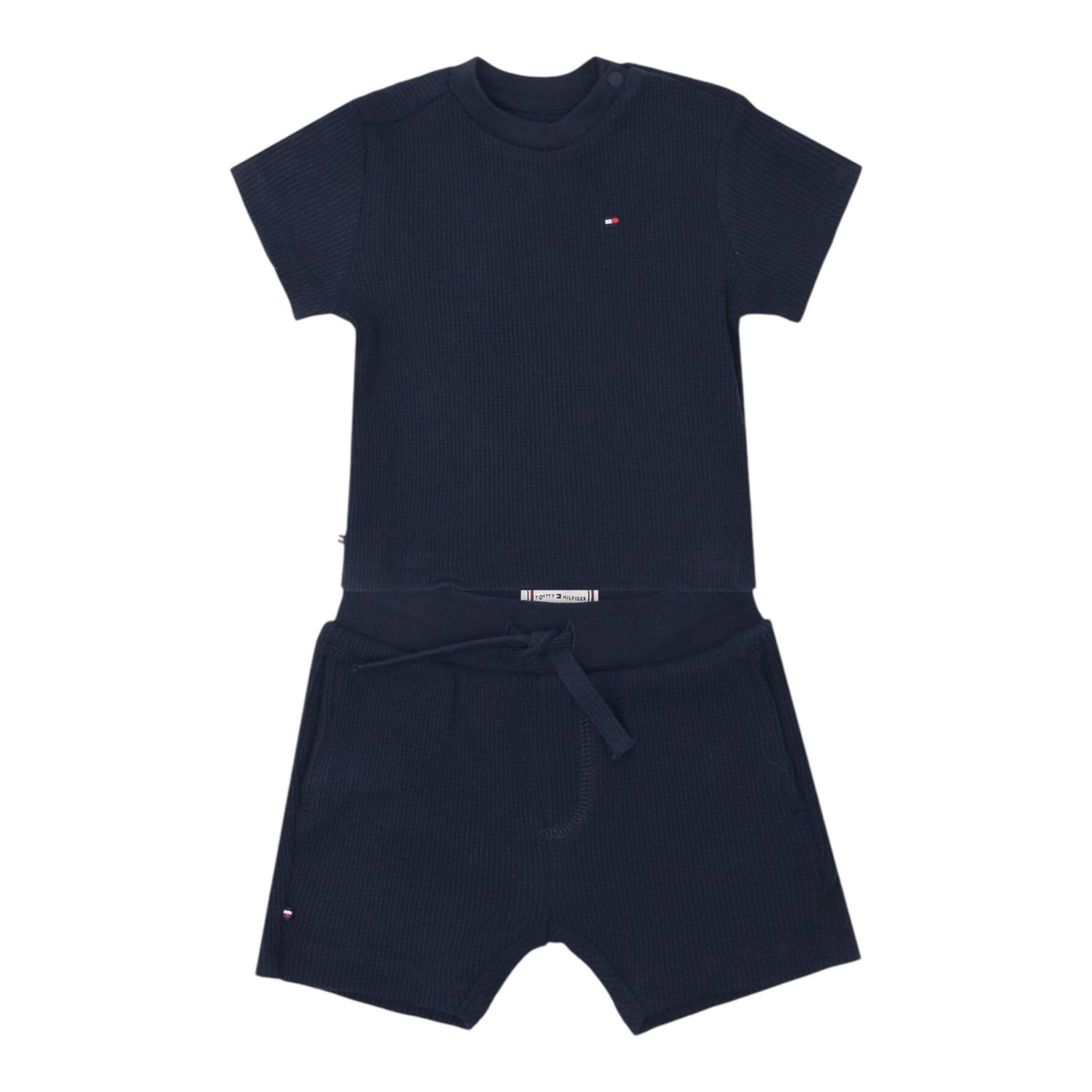 Tommy Hilfiger Complet 2 Pezzi T-Shirt-Bermuda Tinta Unita per Neonato KN0KN01597 BLU TOMMY HILFIGER 