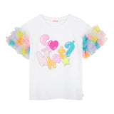 Billieblush T-Shirt Giocollo Tinta Unita con Maniche In Contrasto E Tulle per Bambina U20927XX BIANCO BillIEBLUSH 