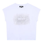 DKNY t-shirt tinta unita con stampa Bianco/argento per Bambina D62023 BIANCO/ARGENTO DKNY 