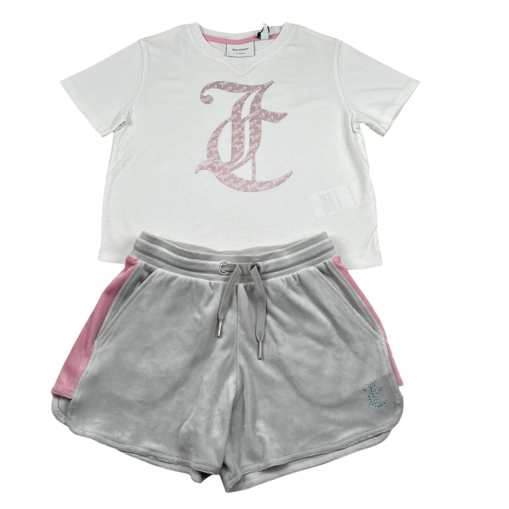 Juicy Couture Completo 2 Pezzi T-Shirt-Short Bicolore per Bambina JBX6512 BIANCO/GRIGIO JUICY COUTURE 