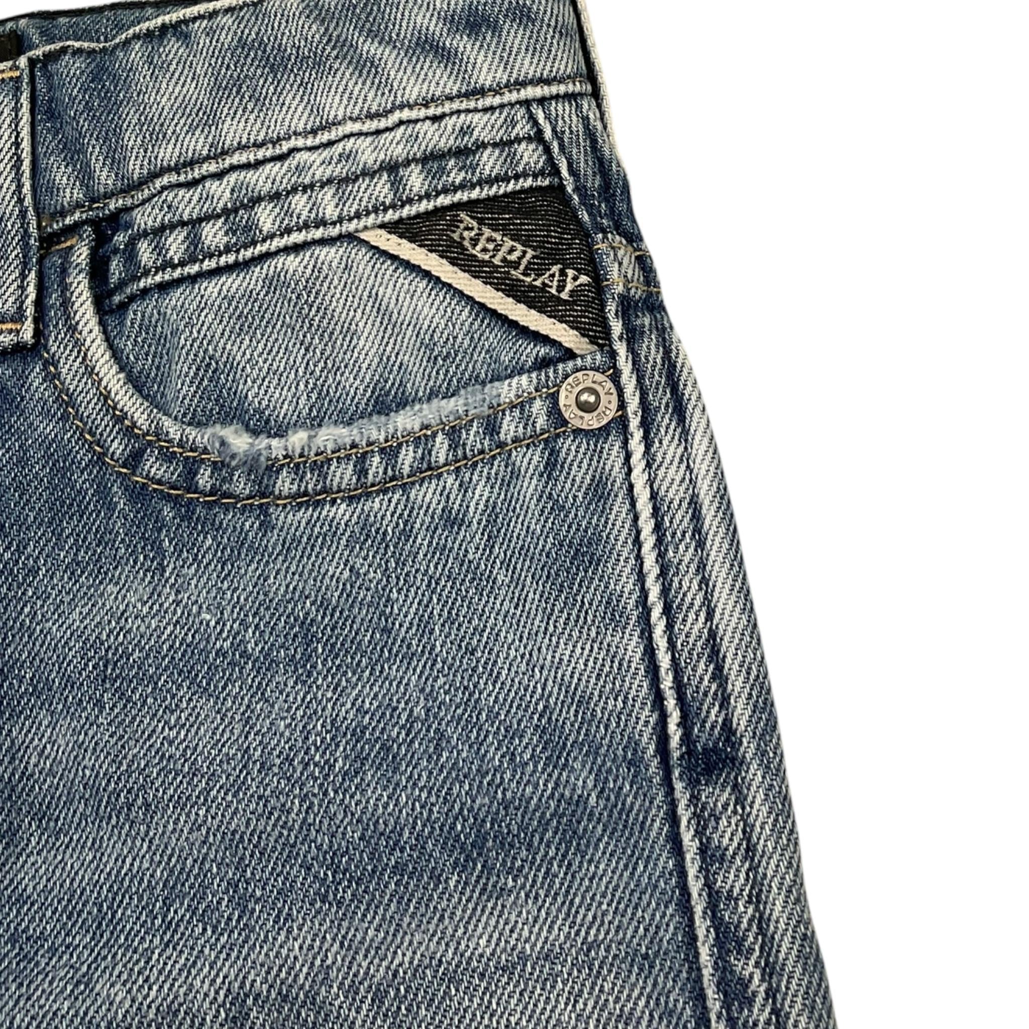 Replay Jeans Tinta Unita con Girovita Regolabile per Bambino SB9092 AZZURRO REPLAY 