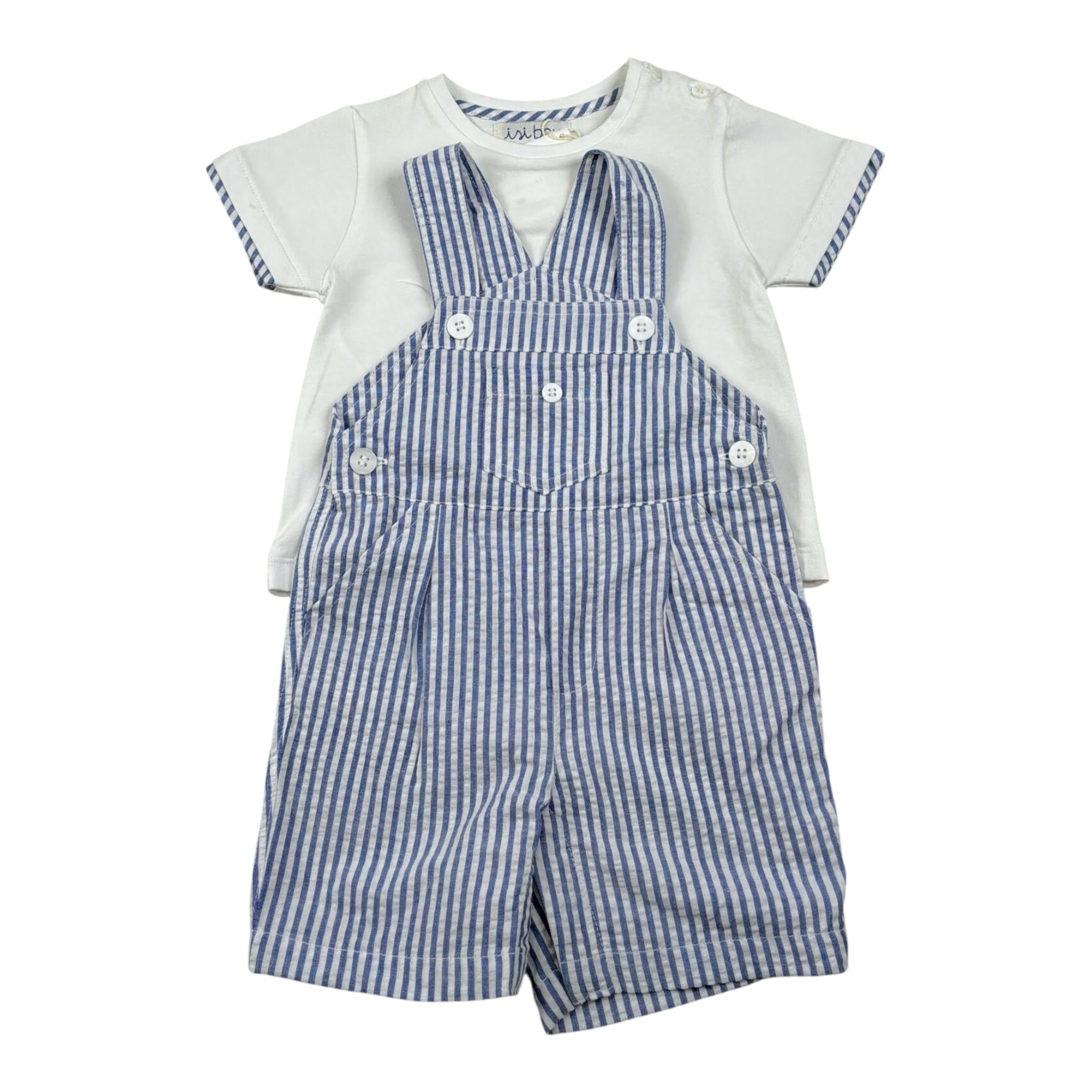 Malvi & Co Completo 2 Pezzi T-Shirt-Salpette Bianco/Azzurro per Neonato S25B221STRM BIANCO/AZZURRO MALVI & CO 