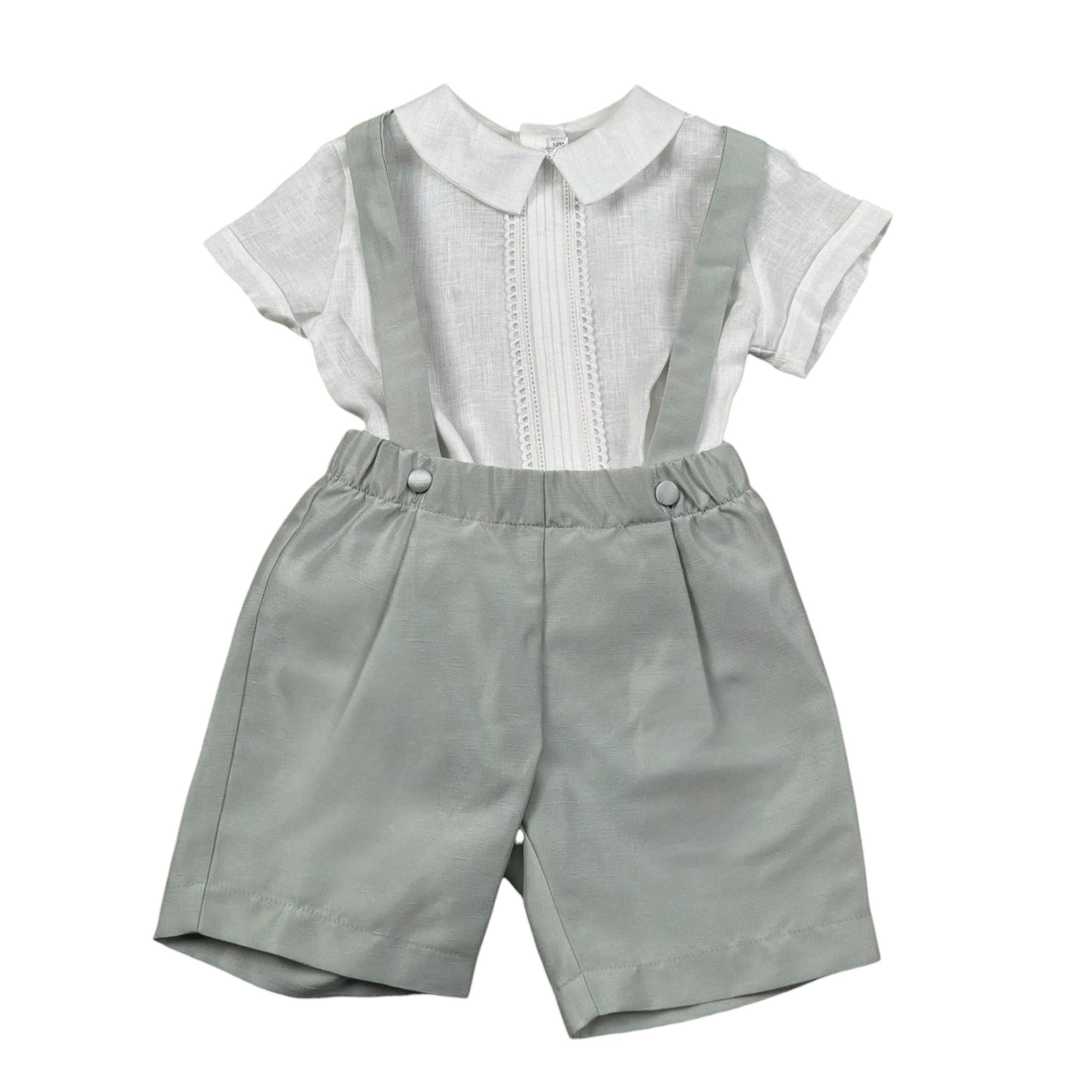 Barcellino Completo 2 Pezzi Camicia-Bermuda con Bretelle per Neonato 120712 BIANCO BARCELLINO 