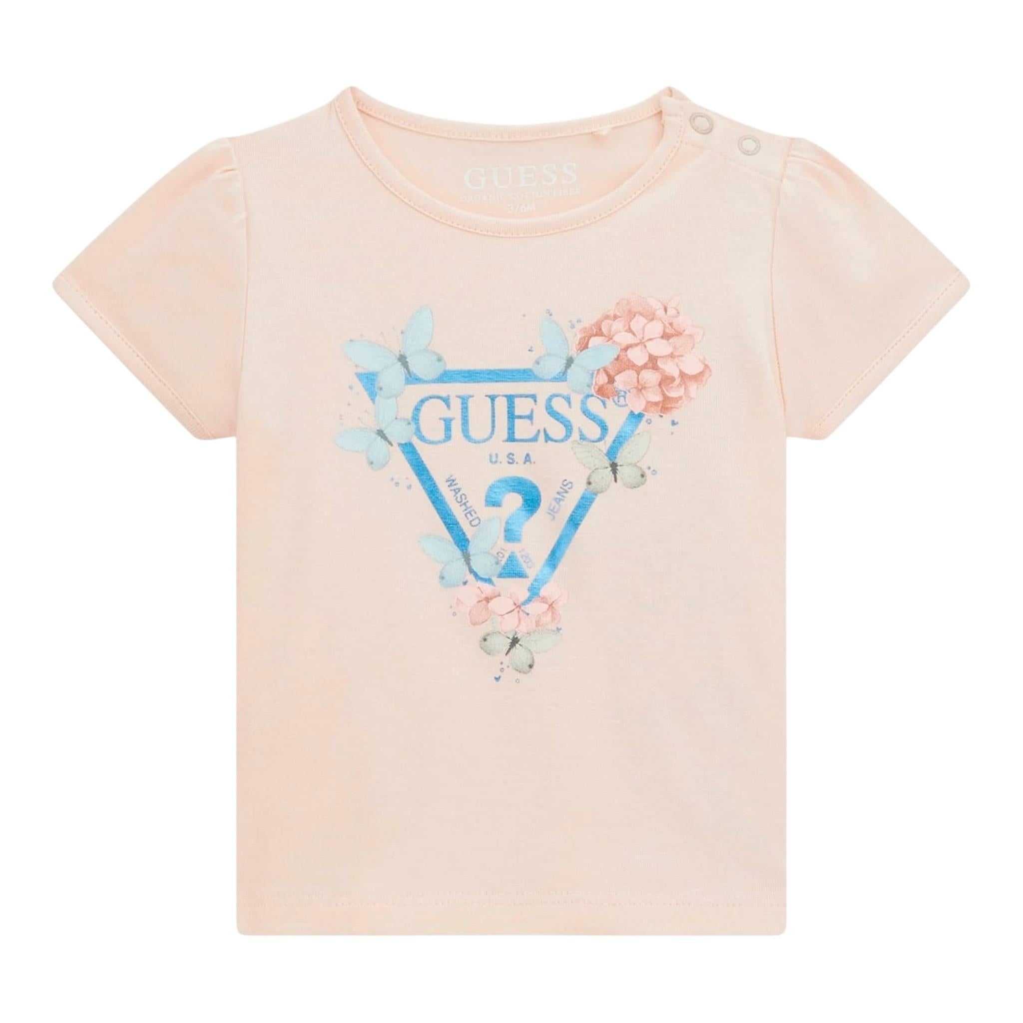 Guess T-Shirt Girocollo Tinta Unita con Logo per Neonata K5RI07K6YW4XXN ROSA GUESS 