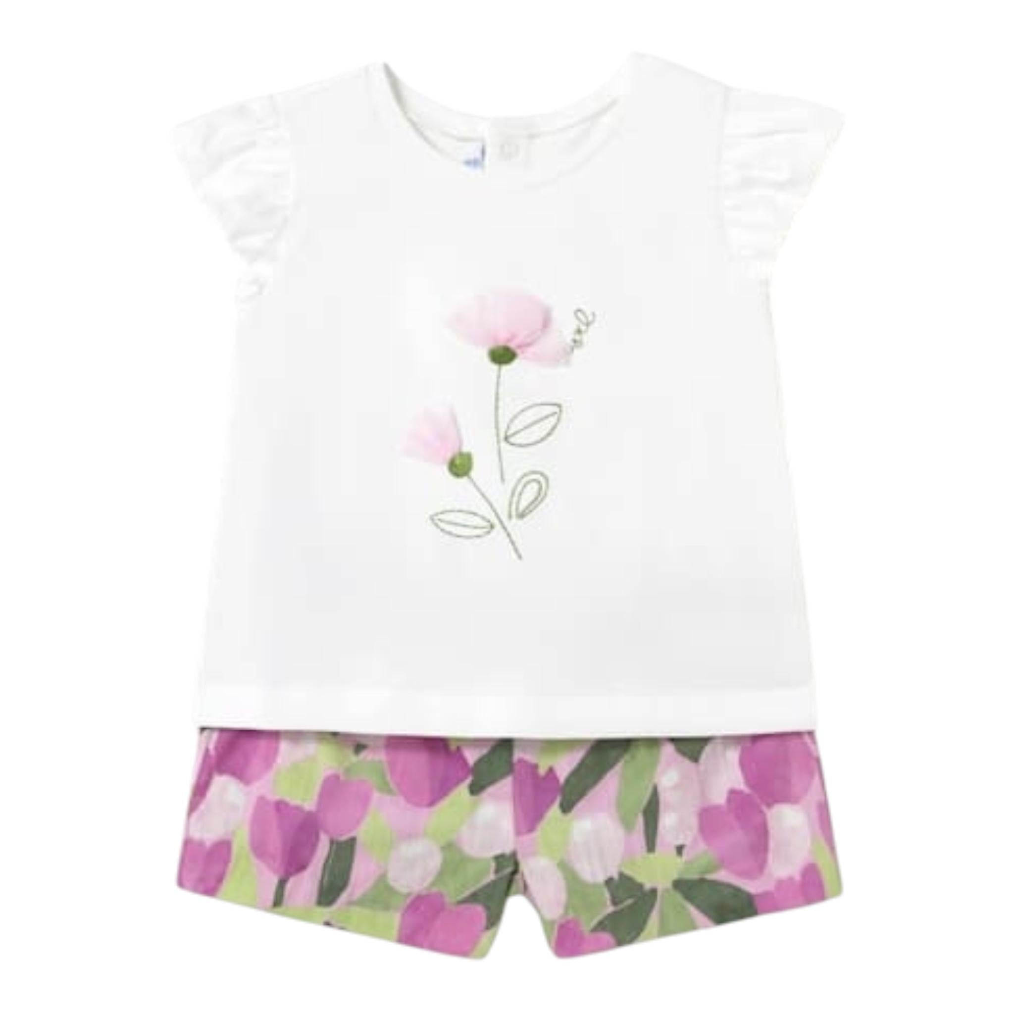 Mayoral Completo 2 Pezzi T-Shirt-Shorts per Neonata 1237 BIANCO/ROSA MAYORAL 