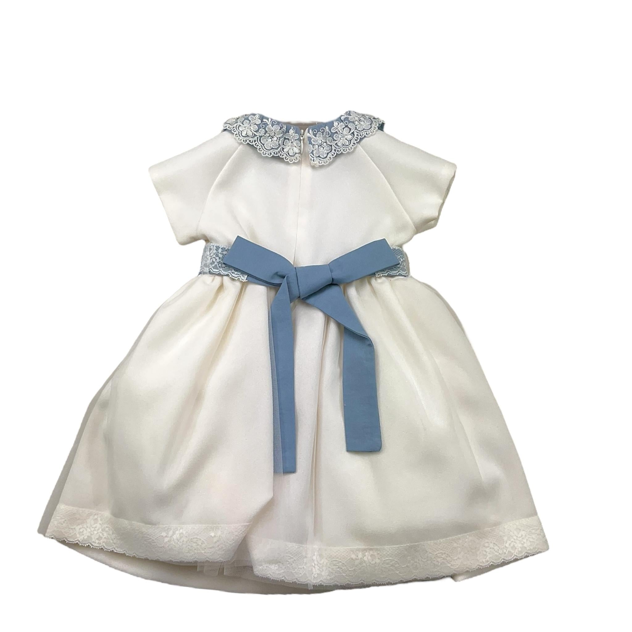 MARLU' abito cerimonia tinta unita con ricami Bianco/azzurro per Neonata IH801MC BIANCO/AZZURRO MARLU' 