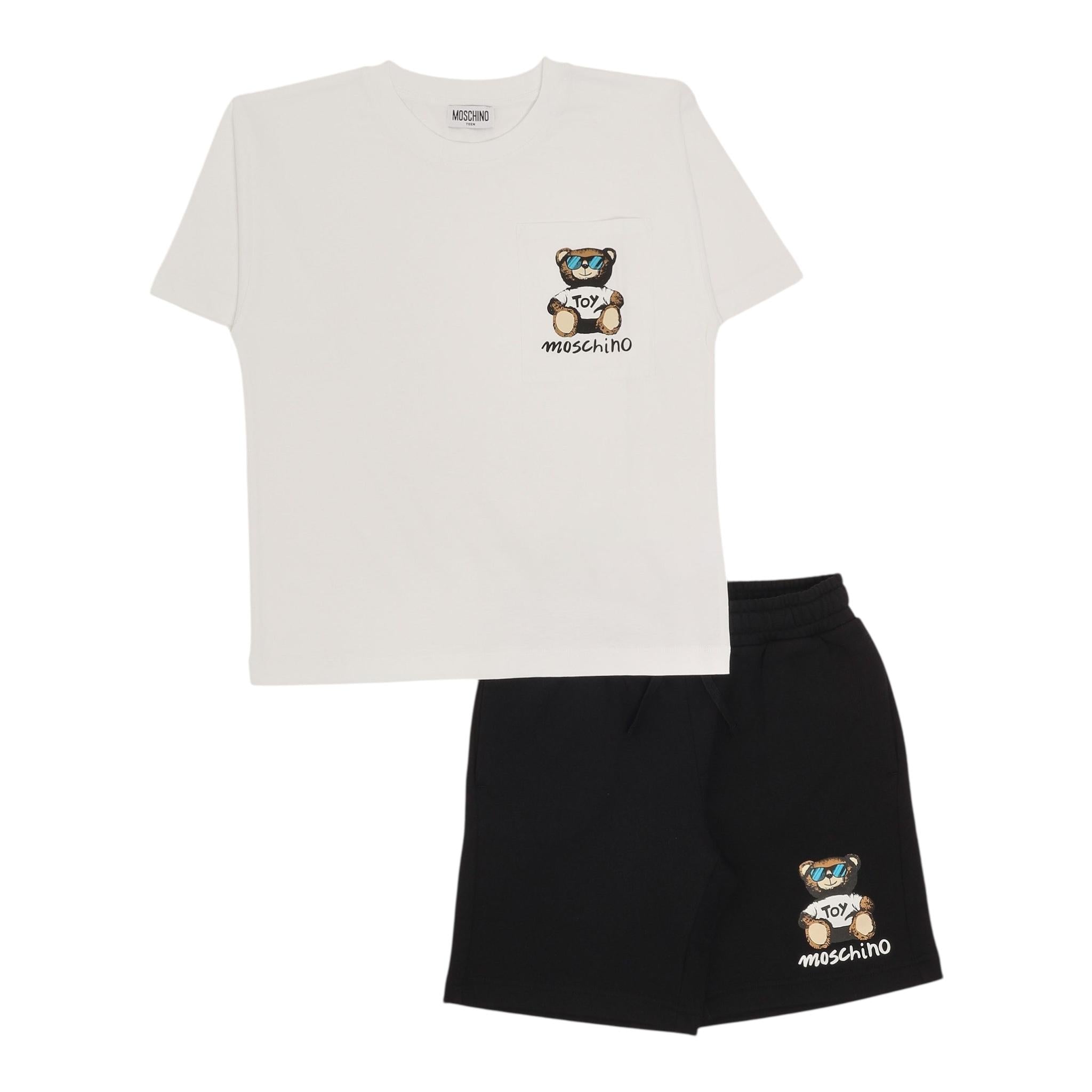 Moschino Completo 2 Pezzi T-Shirt-Bermuda  per Bambino HUG00R BIANCO/NERO MOSCHINO 