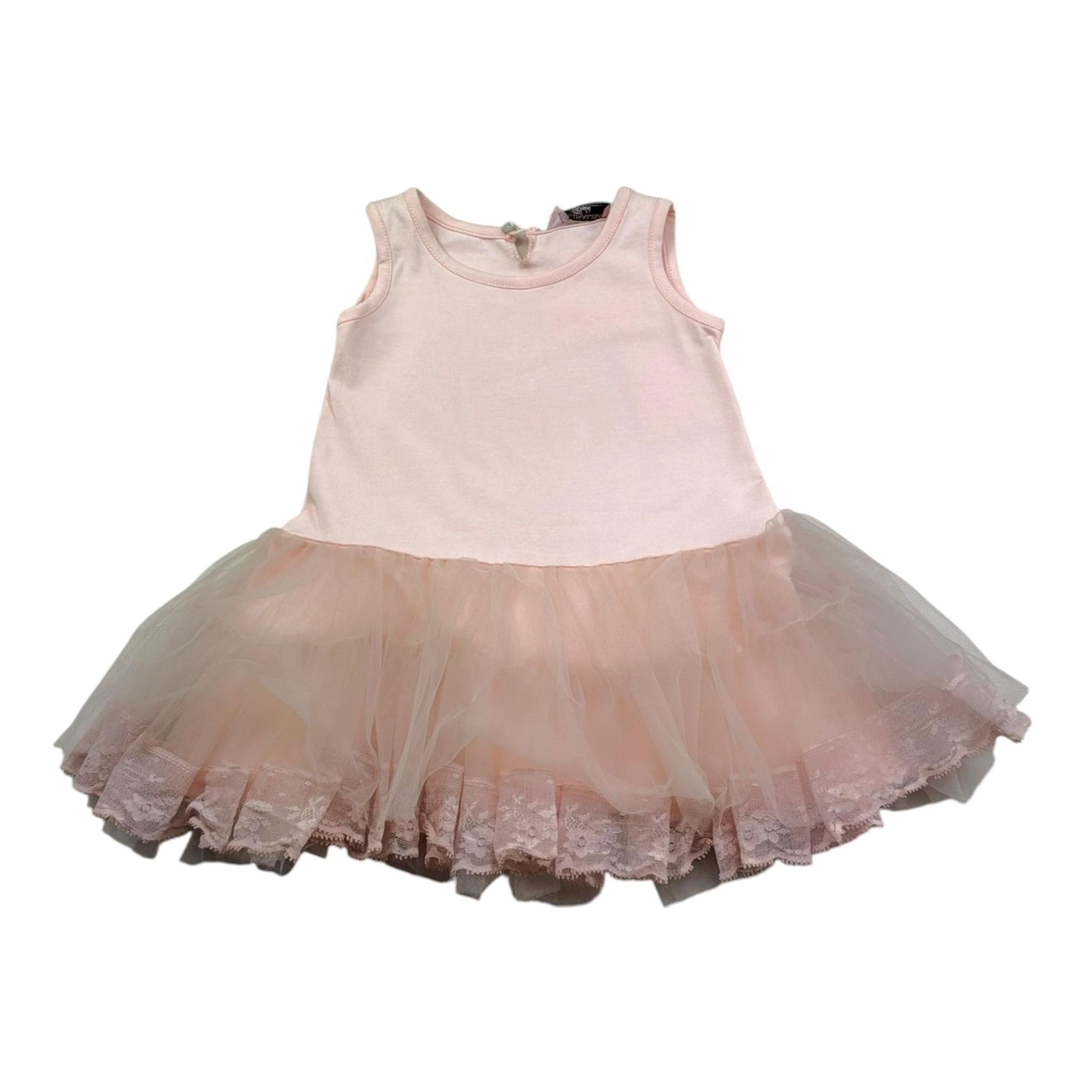 Monnalisa Abito Giromanica Tinta Unita con Tulle per Neonata 394906 ROSA MONNALISA 