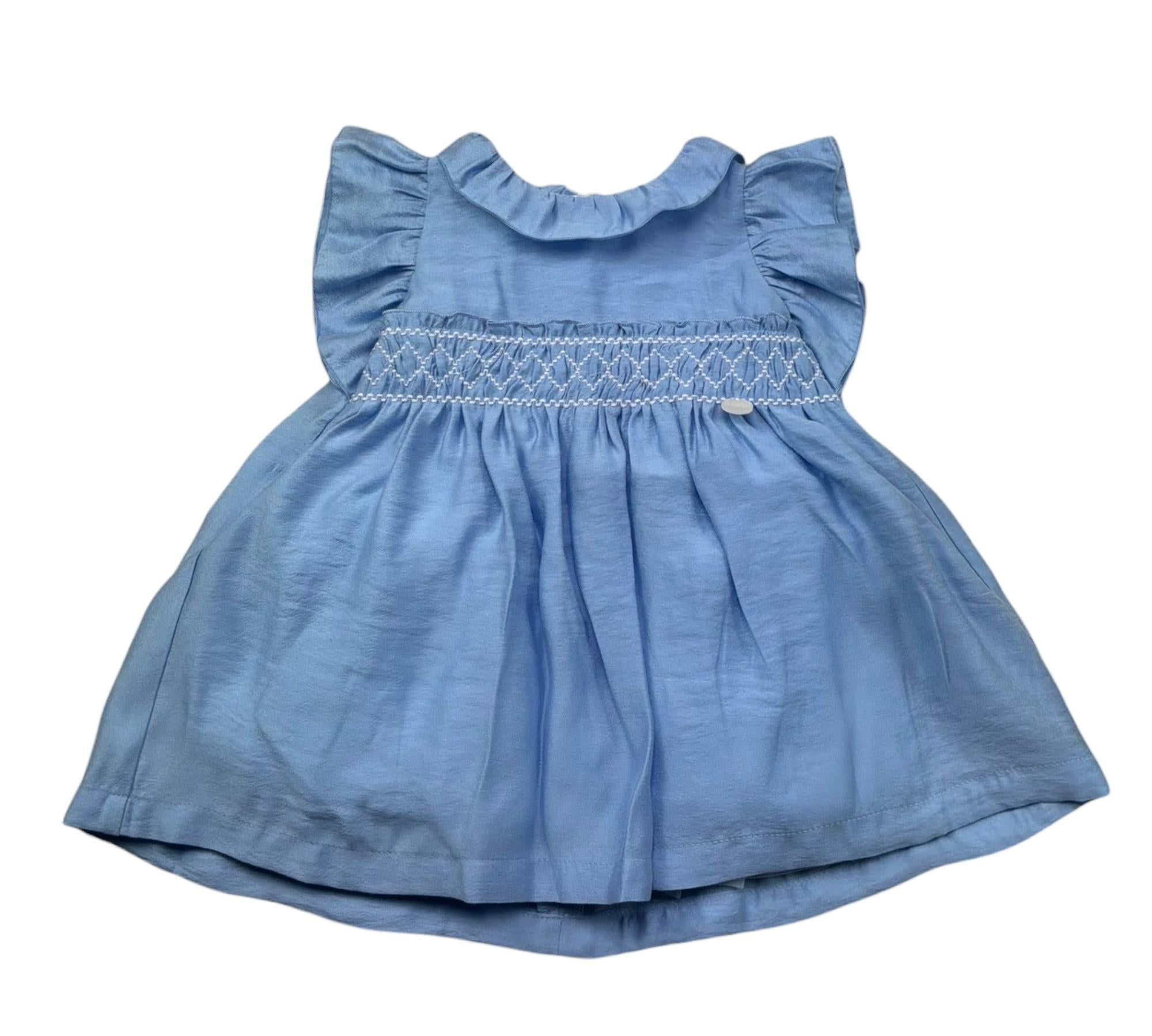 Le Bebe Abito Mezza Manica Tinta Unita con Ricami per Neonata LBG6371 AZZURRO LE BEBE 
