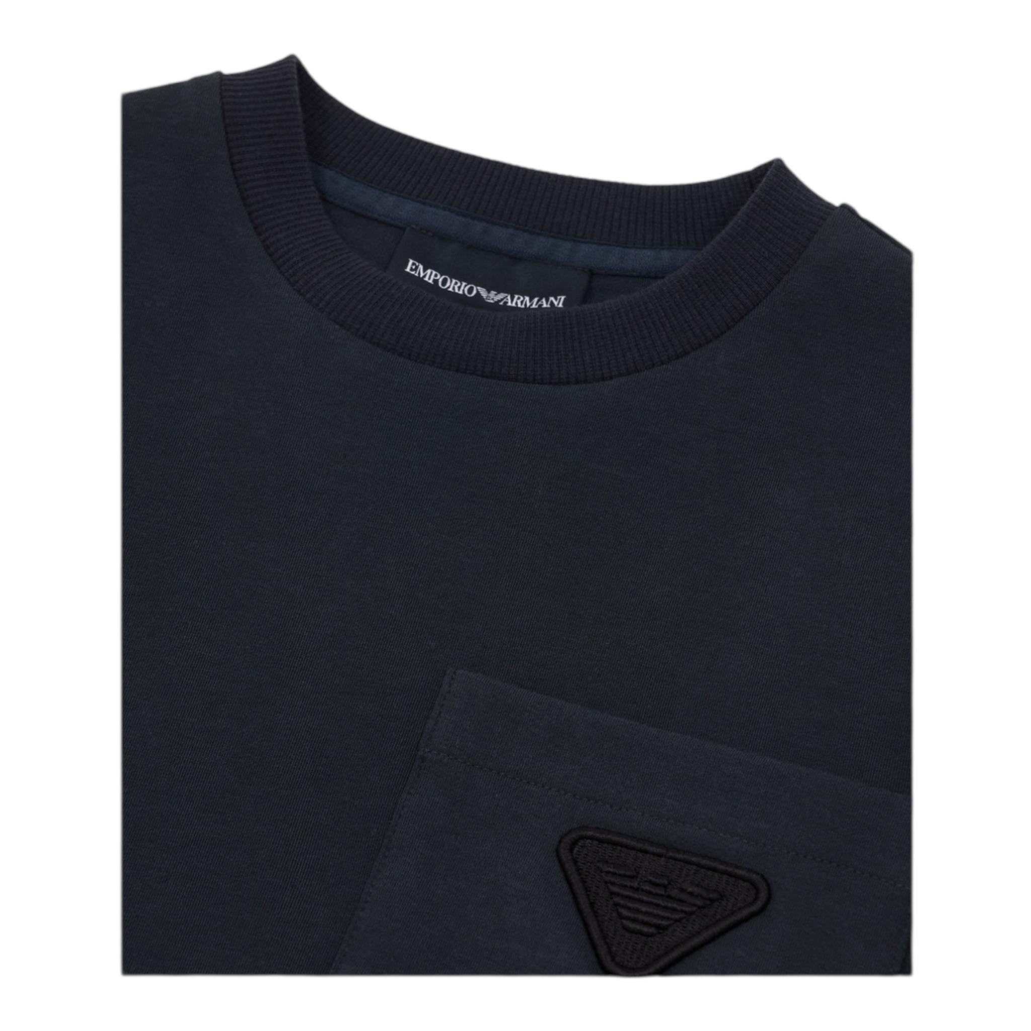 Emporio Armani T-Shirt Girocollo Tinta Unita con Taschino per Bambino EB000230 BLU EMPORIO ARMANI 