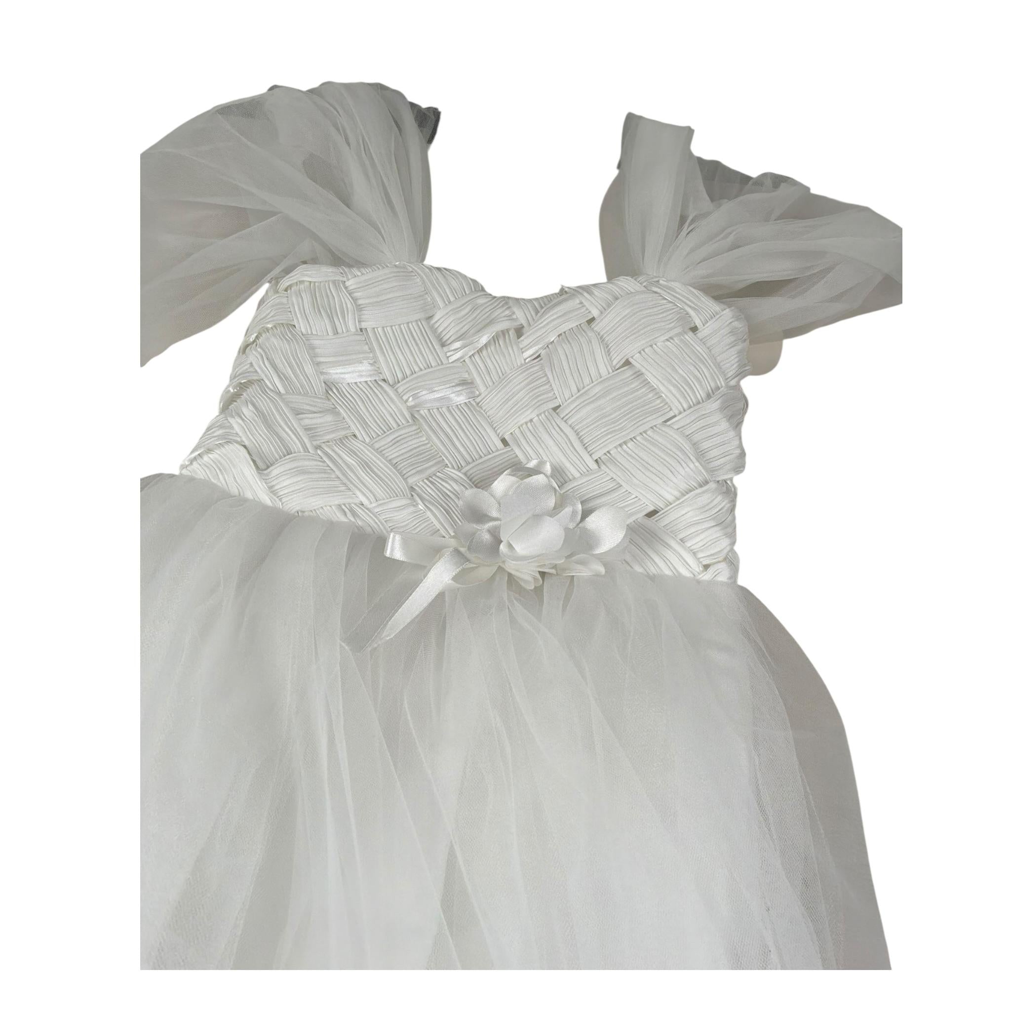 Notaro Of Kids Abito Giromanica Tinta Unita con Tulle per Bambina K22106 BIANCO NOTARO OF KIDS 