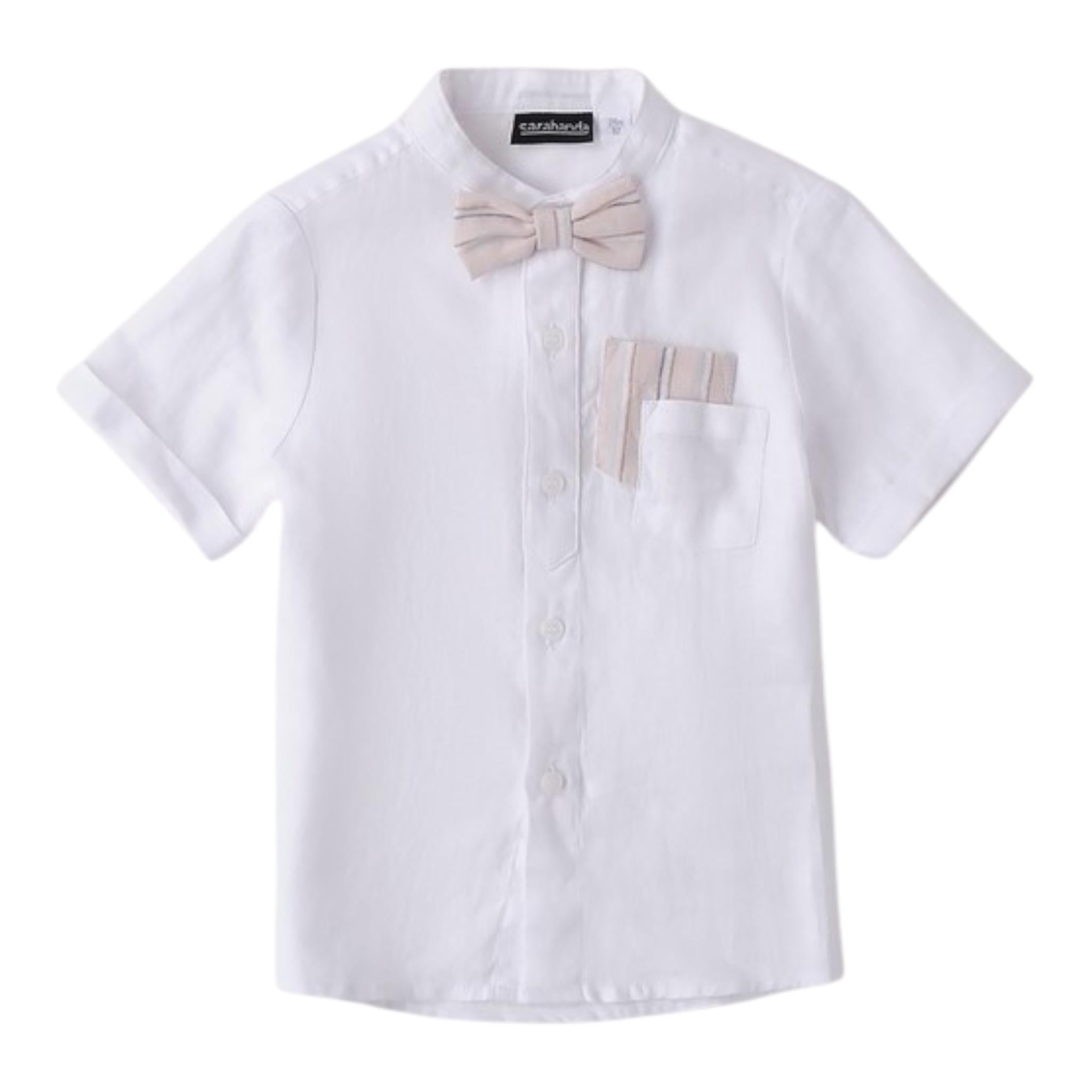 Minibanda Camicia Mezza Manica Tinta Unita con Papillon per Neonato 0B131 BIANCO MINIBANDA 
