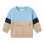 NAME.IT felpa chiusa bicolore girocollo con tasca Azzurro/beige per Neonato 13236280 AZZURRO/BEIGE NAME.IT 