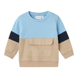 NAME.IT felpa chiusa bicolore girocollo con tasca Azzurro/beige per Neonato 13236280 AZZURRO/BEIGE NAME.IT 