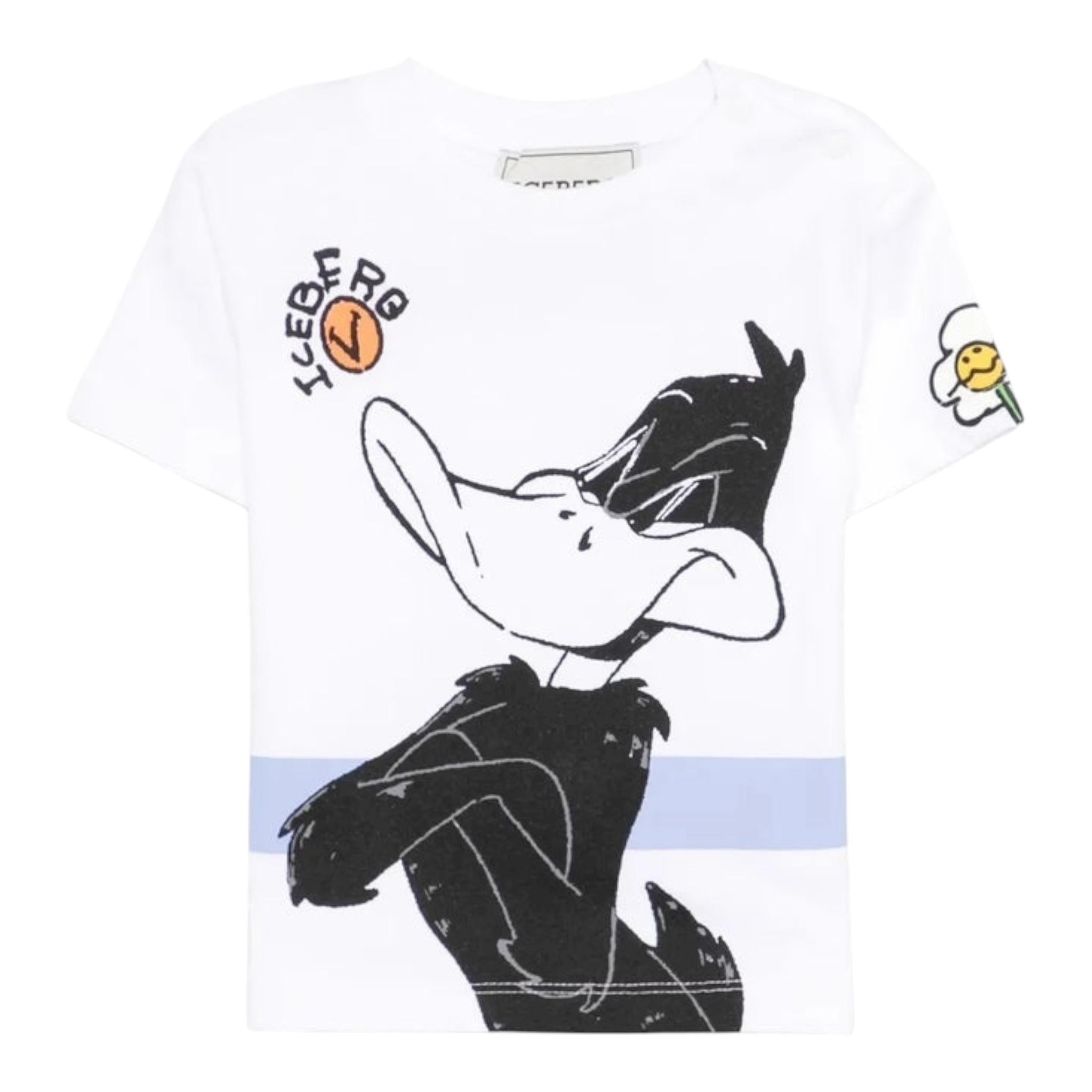 Iceberg T-Shirt Girocollo Tinta Unita con Stampe In Contrasto per Bambino TSICE5102BX BIANCO ICEBERG 