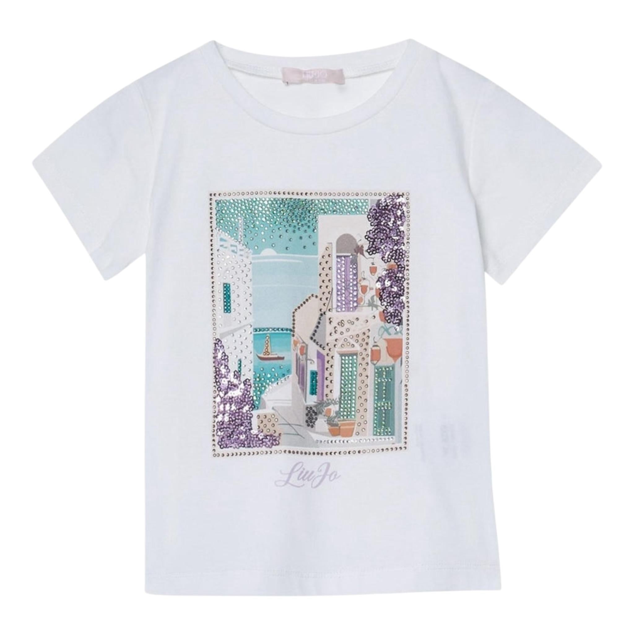 Liu Jo T-Shirt Girocollo tinta unita con Stampa E Brillantini Bianco per Neonata KA5093XXXN BIANCO LIU JO 