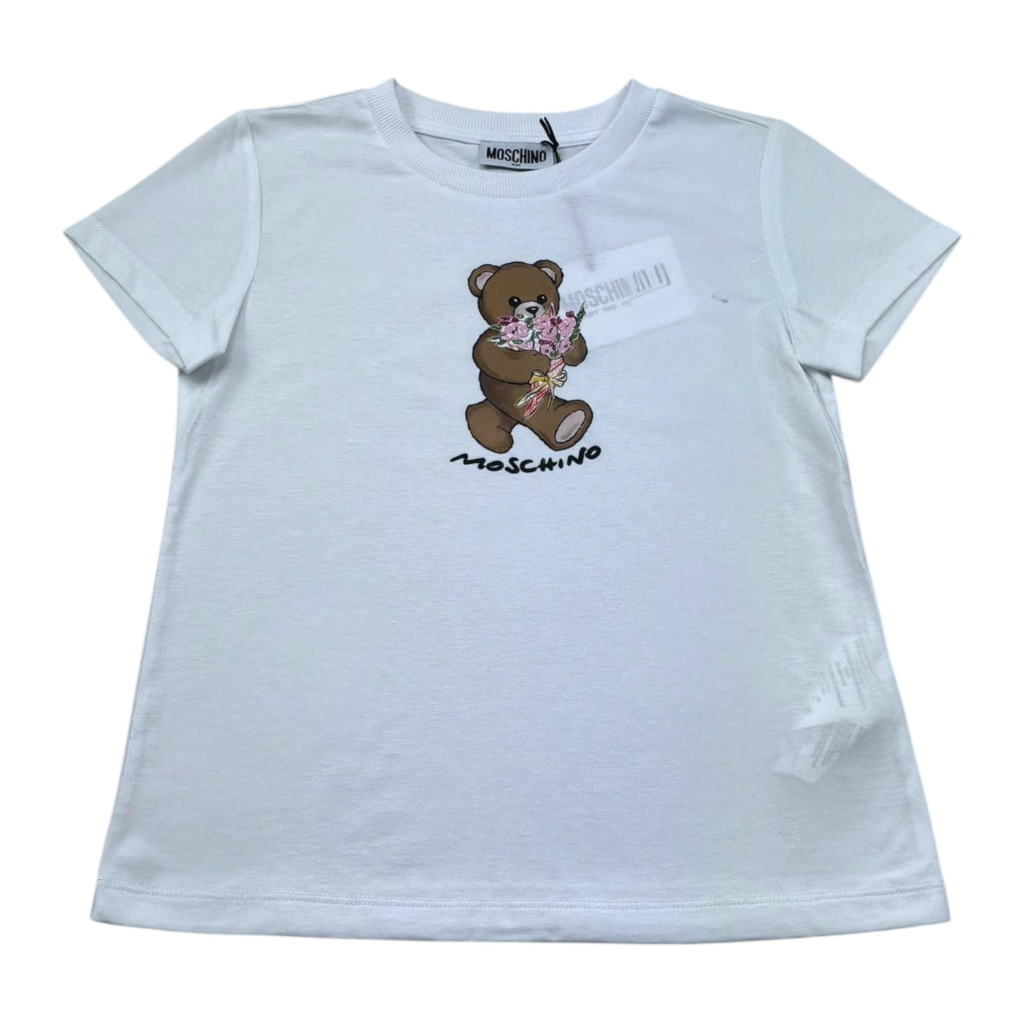 Moschino T-Shirt Girocollo Tinta Unita con Stampa per Bambina HGM06K BIANCO MOSCHINO 