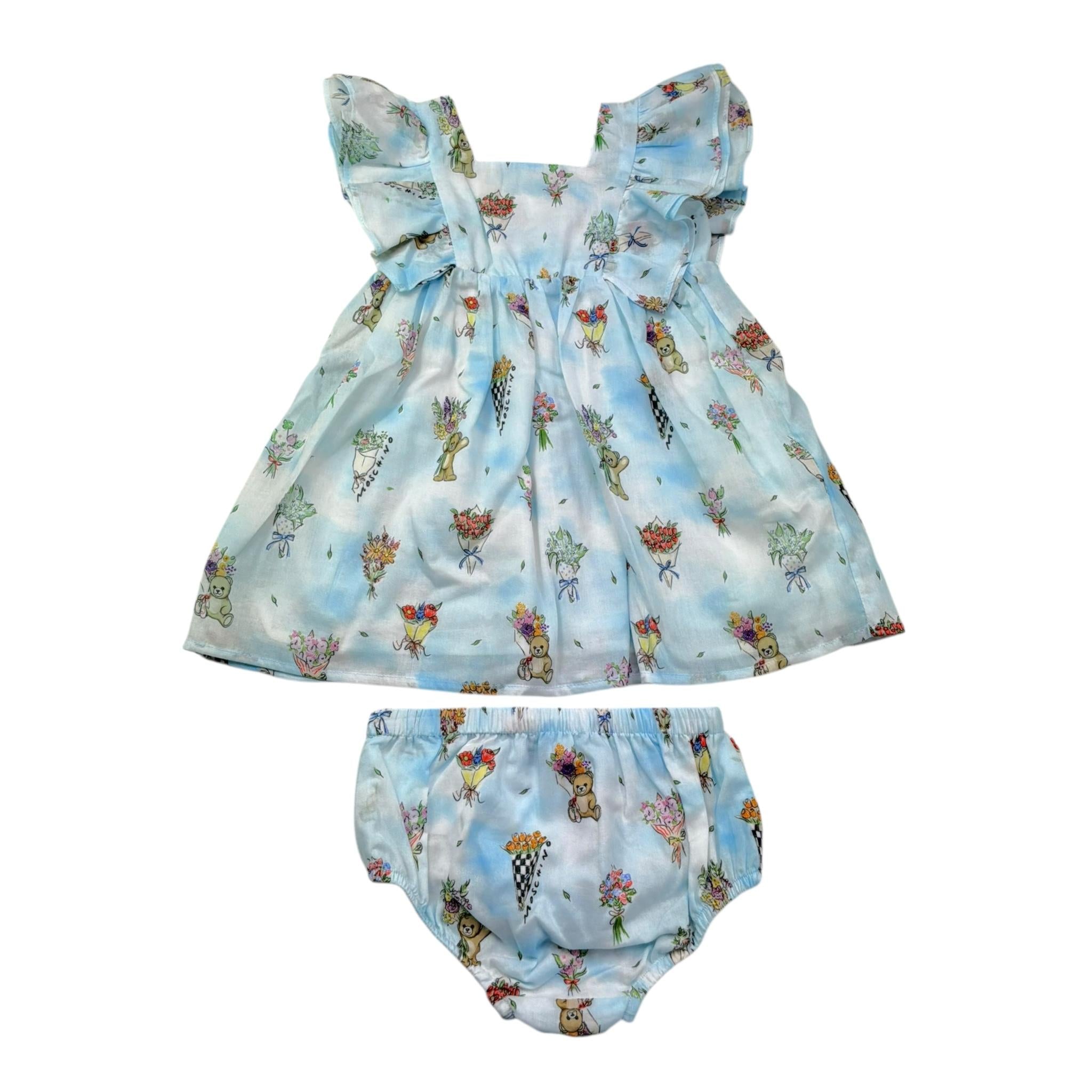 Moschino Set Abit-Coulotte Tinta Unita con Stampa per Neonata MDV0DA AZZURRO MOSCHINO 