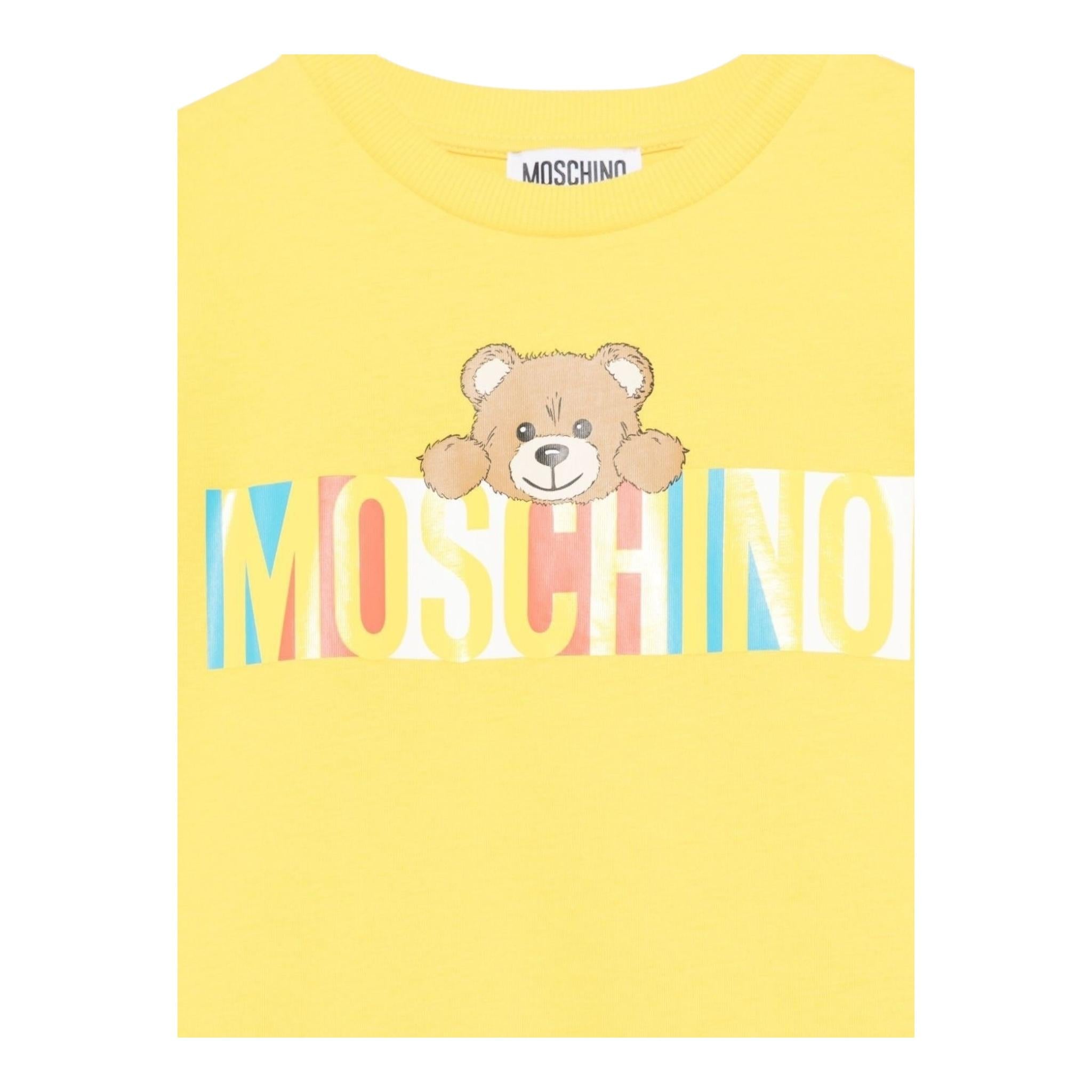 Moschino T-Shirt Girocollo Tinta Unita con Stampa per Neonato MU,04C GIALLO MOSCHINO 