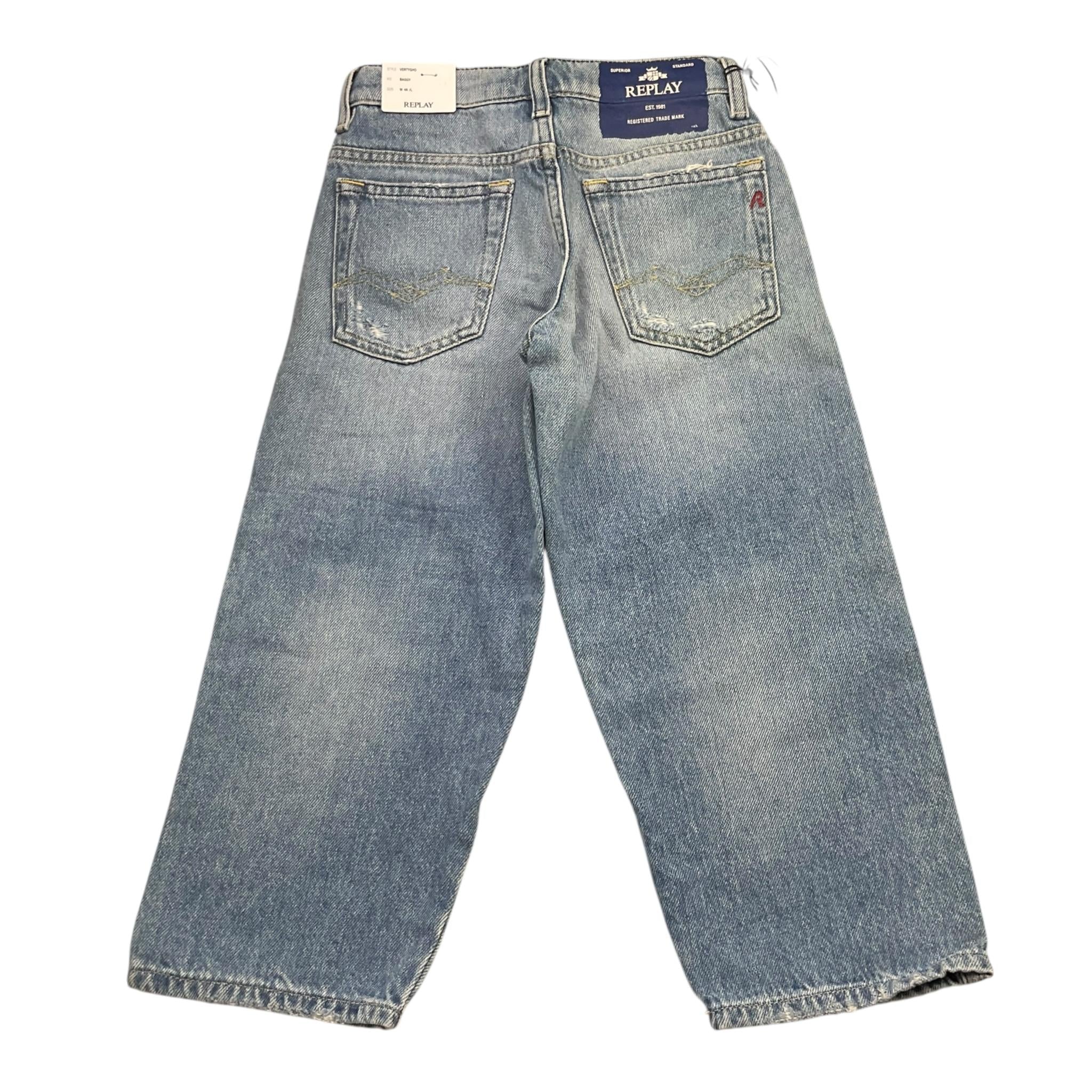 Replay Jeans Tinta Unita con Girovita Regolabile per Bambino SB90922 AZZURRO REPLAY 