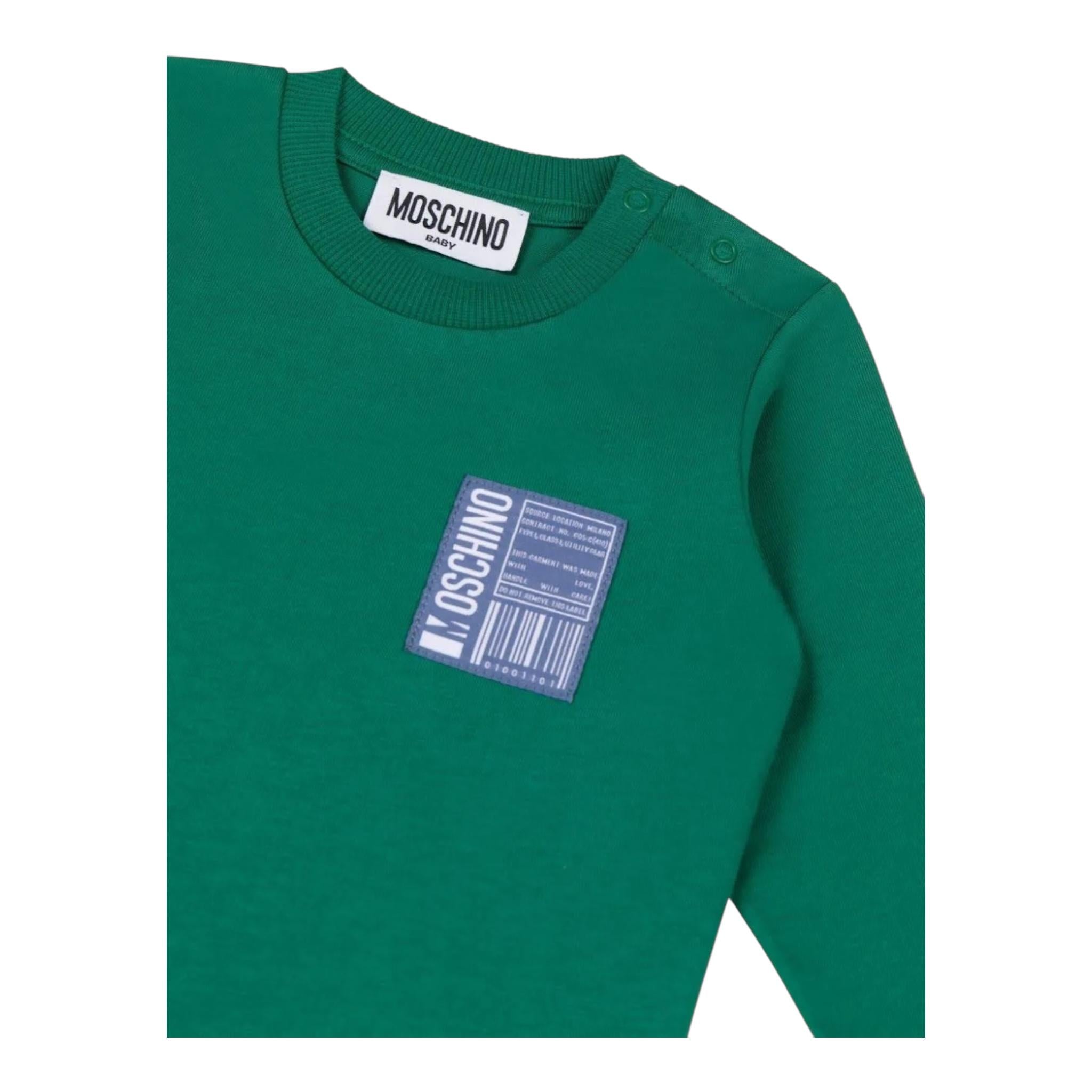 MOSCHINO shirt girocollo tinta unita con stampa in contrasto Verde per Neonato MUO00S VERDE MOSCHINO 
