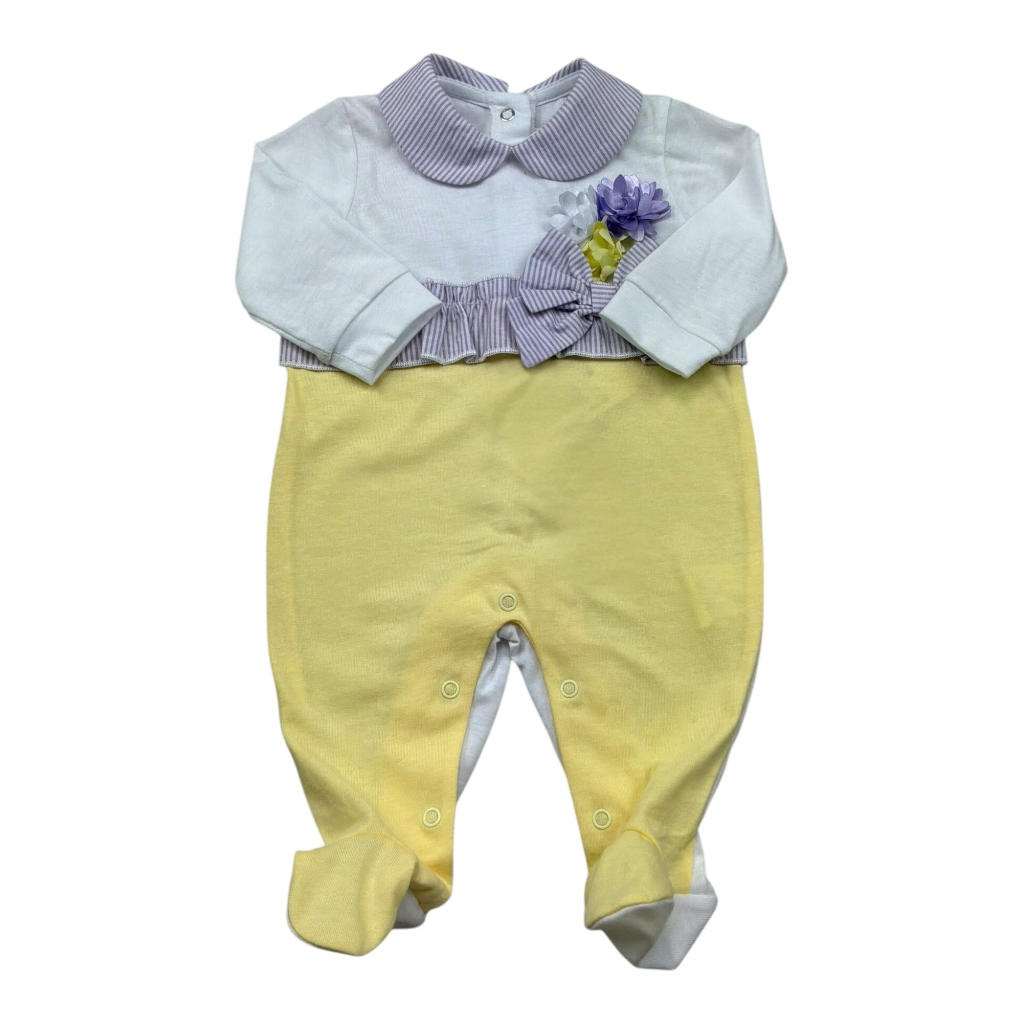 Isabel & Martinez Tutina Bicolore Manica Lunga con Applicazioni per Neonata IM25N422 BIANCO/GIALLO ISABEL & MARTINEZ 