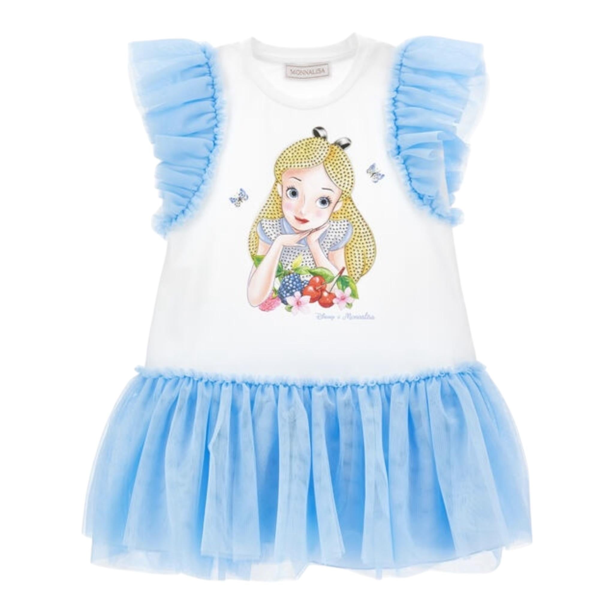 Monnalisa Abito Bicolore con Stampa E Brillantini per Bambina 19E918X BIANCO MONNALISA 