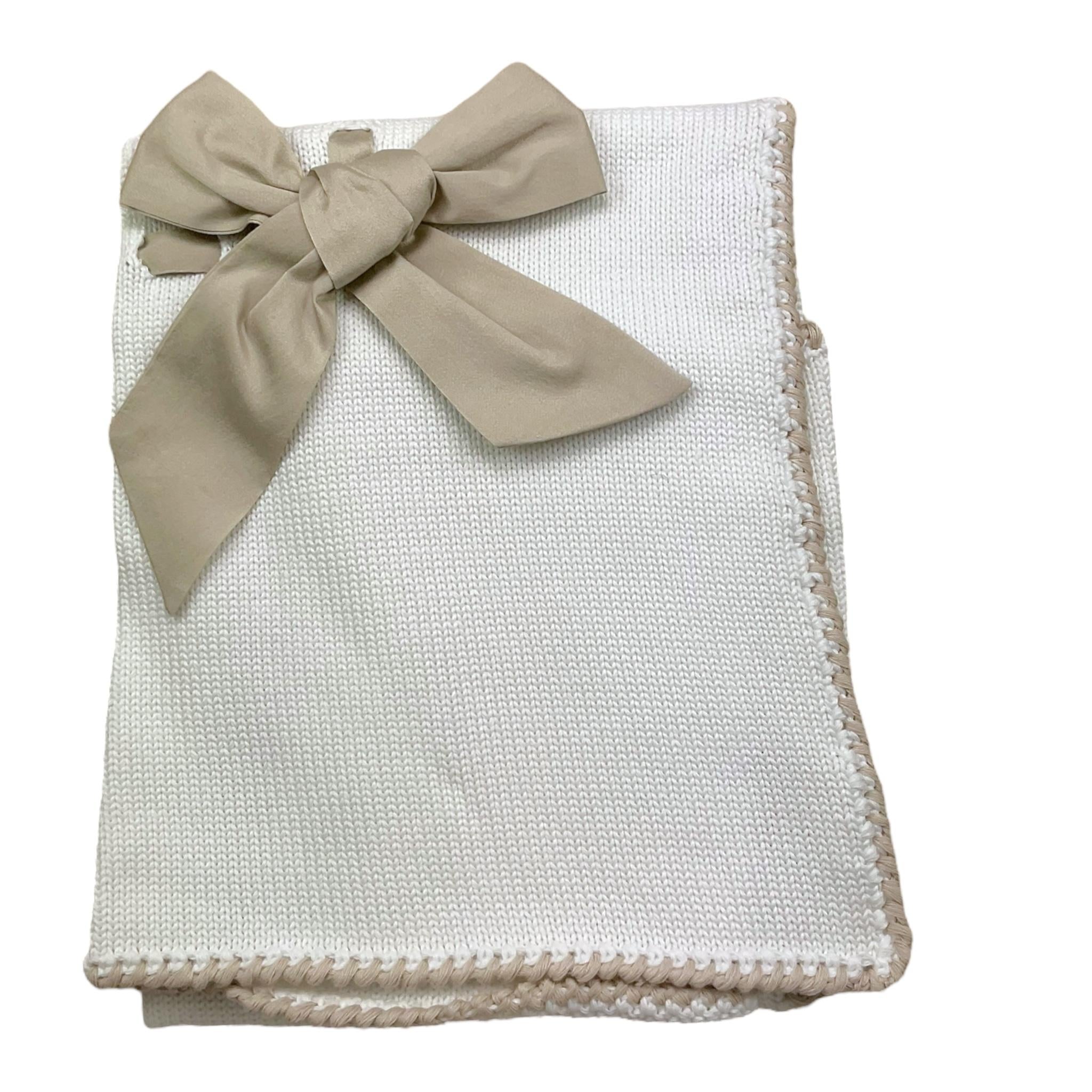 Colibri Coperta Tinta Unita con Ricami E Fiocco per Neonata 8COPASQ2 BIANCO COLIBRI 