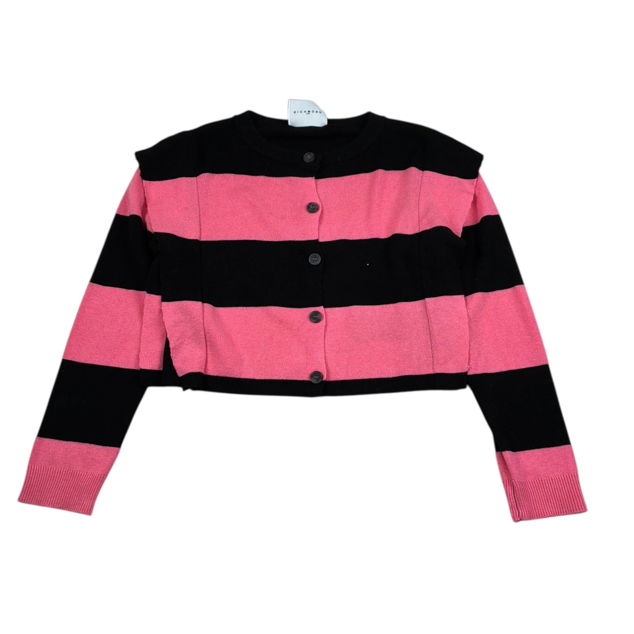 John Richmond Cardigan Bicolore con Fantasia A Righe per Bambina RGP26168CD NERO/FUXIA JOHN RICHMOND 