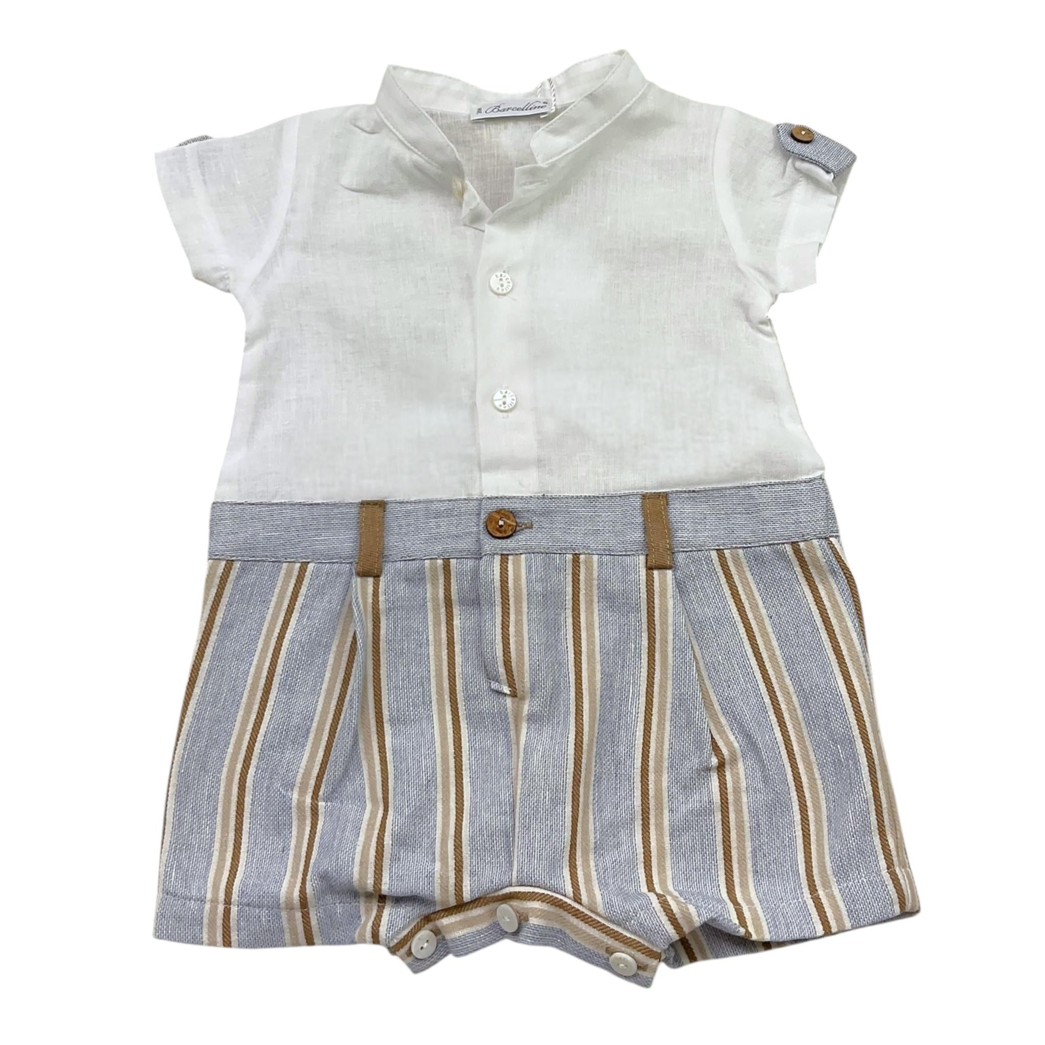 Barcellino Pagliaccetto Tinta Unita con Fantasia A Righe per Neonato 120103 BIANCO BARCELLINO 