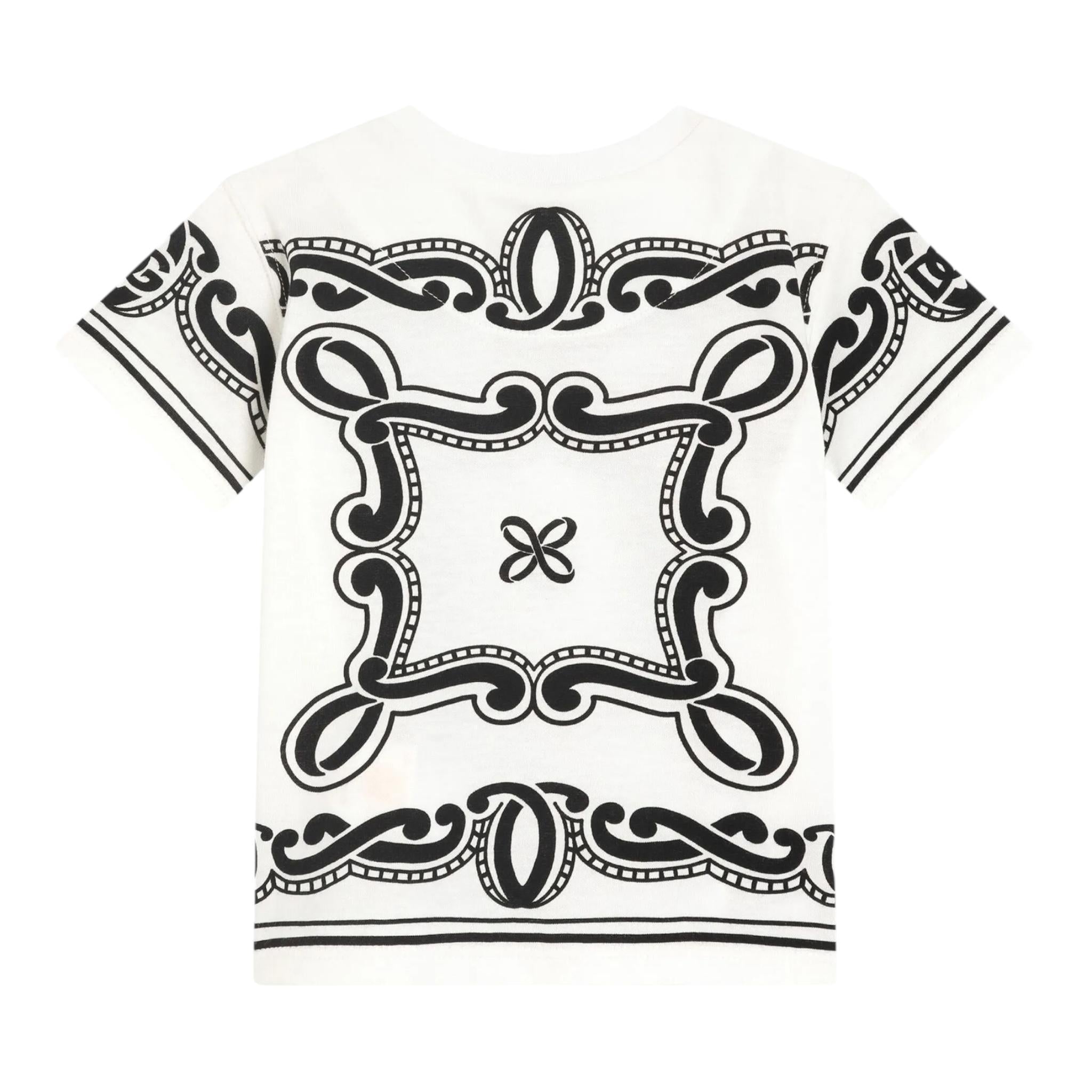 Dolce & Gabbana T-Shirt Girocollo Tinta Unita con Stampa Fantasia per Neonato L1JT7W BIANCO DOLCE & GABBANA 