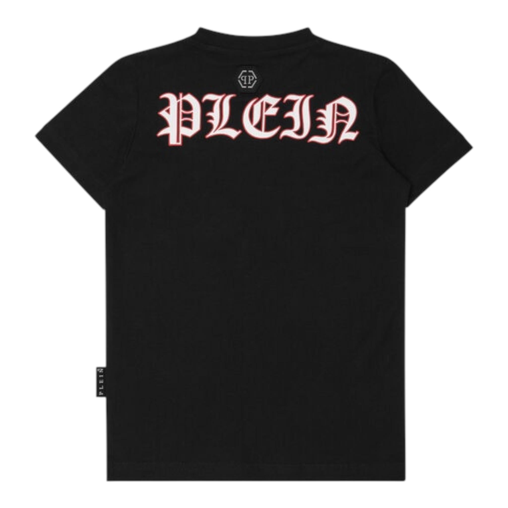 Philipp Plein T-Shirt Girocollo tinta unita con Stampa Nero per Bambino BTK1214 NERO PHILIPP PLEIN 