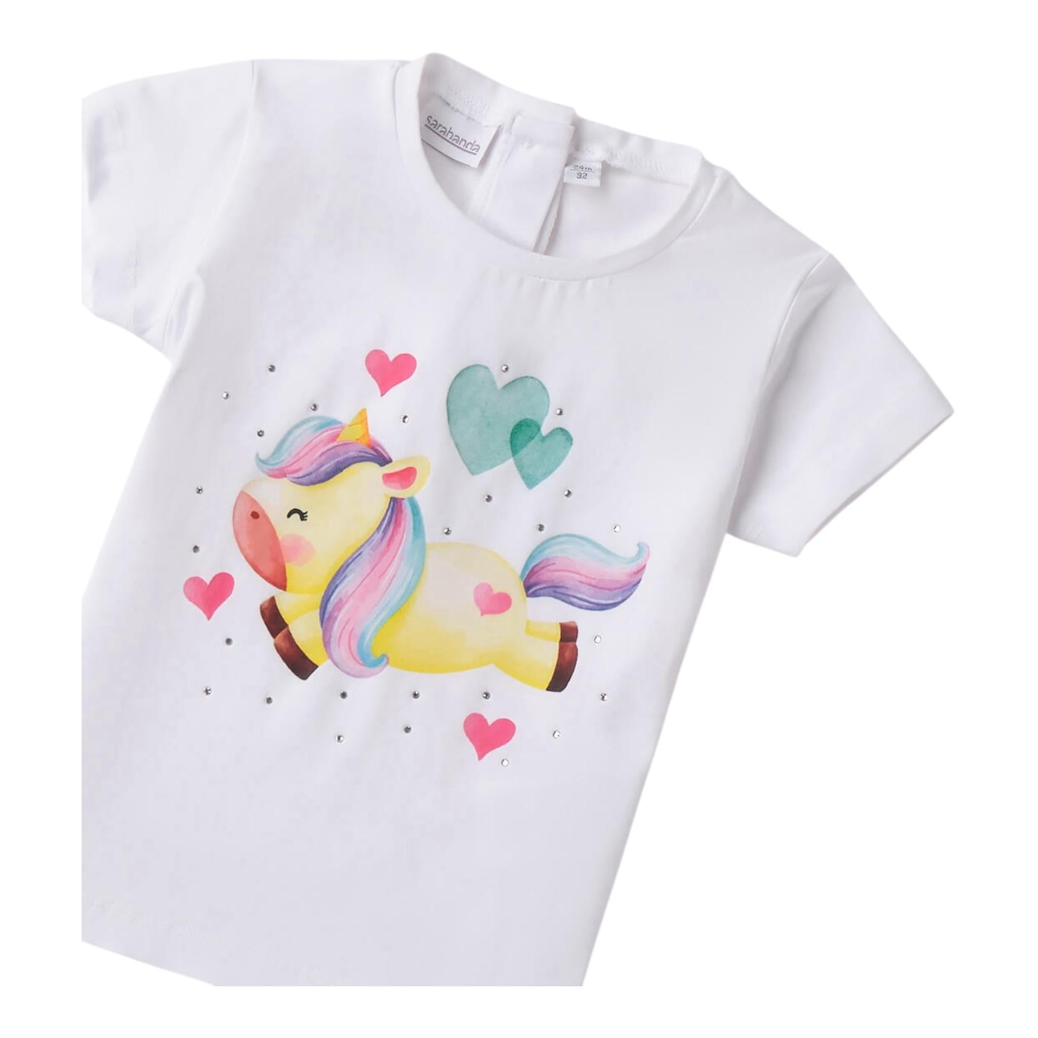 Sarabanda T-Shirt Girocollo Tinta Unita con Stampa per Bambina 0B236 BIANCO SARABANDA 