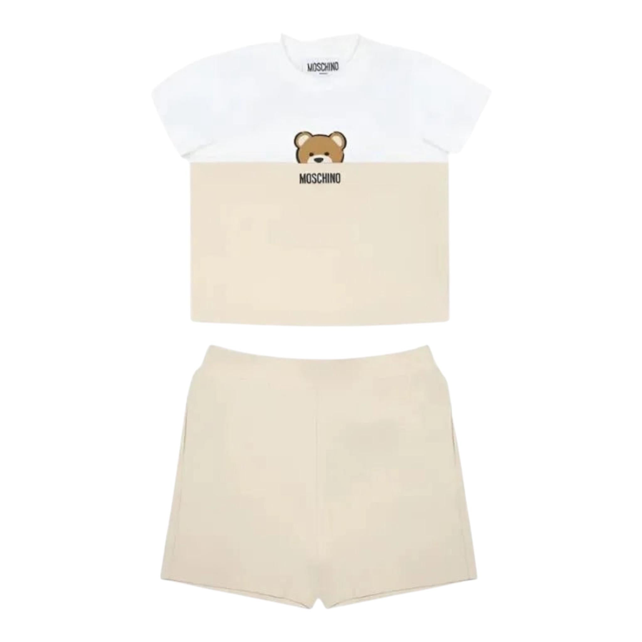 Moschino Completo 2 Pezzi T-Shirt-Bermuda Bicolore per Neonato MUG01F BIANCO/BEIGE MOSCHINO 