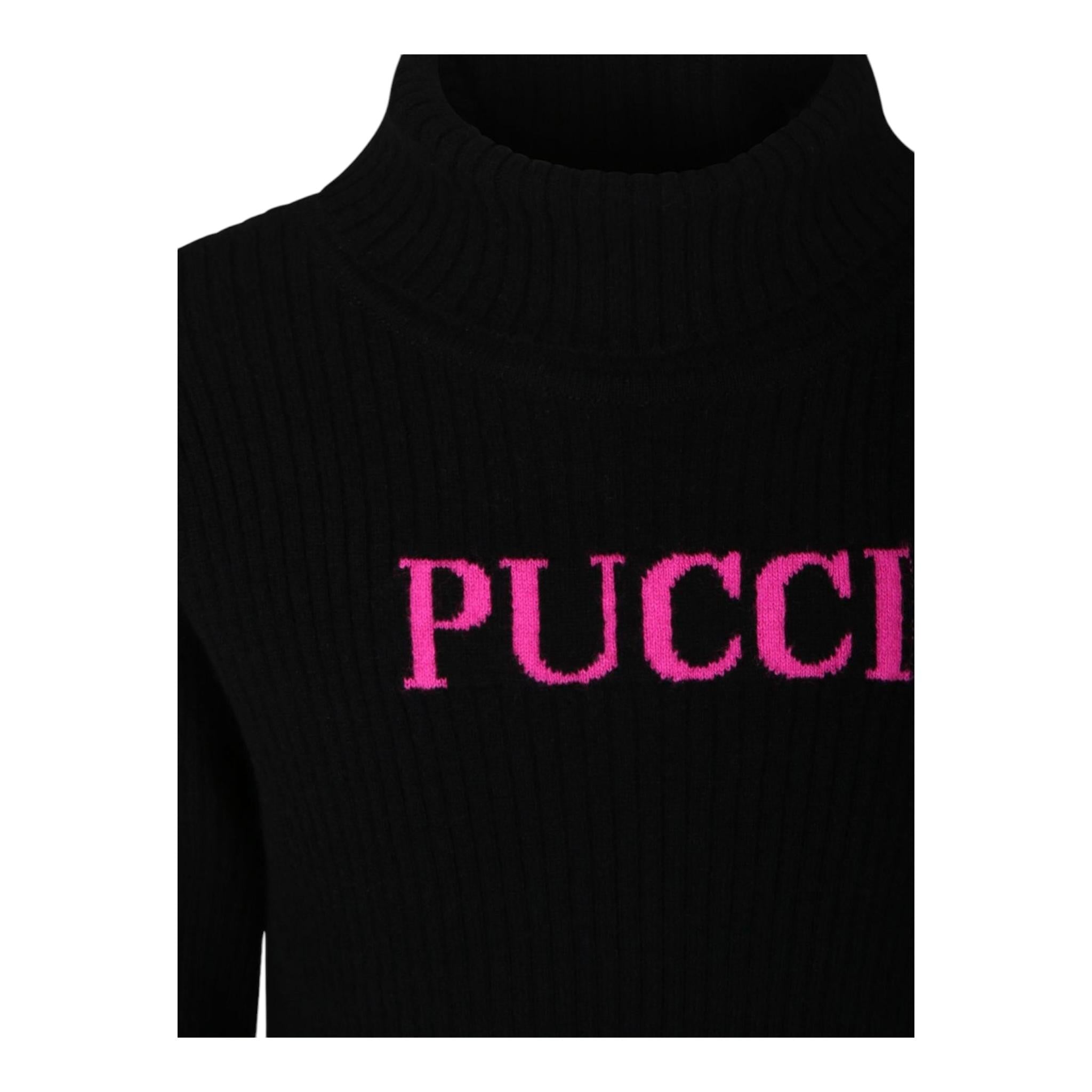 EMILIO PUCCI maglia collo alto tinta unita con stampa logo Nero per Bambina PV9A40 NERO EMILIO PUCCI 
