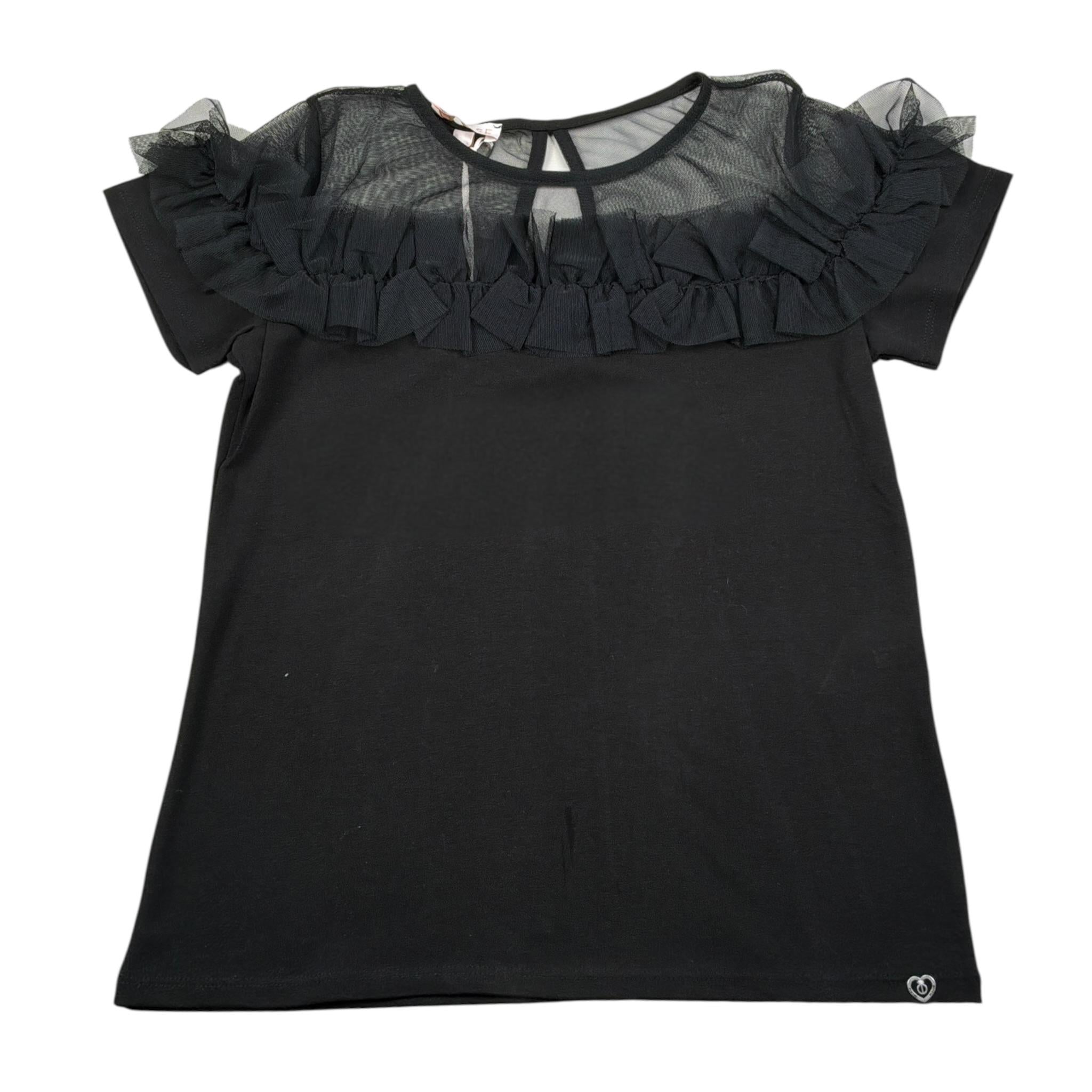 Please T-Shirt tinta unita con Trasparenze Nero per Bambina MB15032G62 NERO PLEASE 