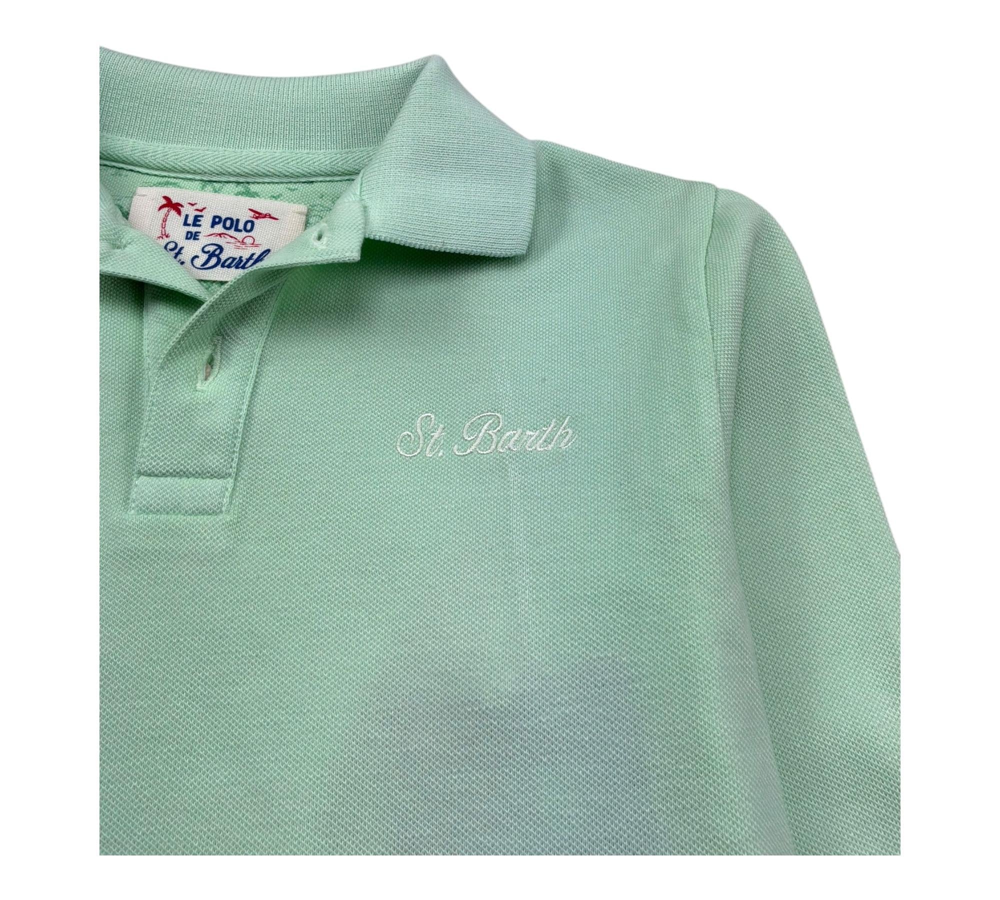 Saint Barth Polo Manica Lunga Tinta Unita con Logo per Bambino PIQUET VERDE SAINT BARTH 