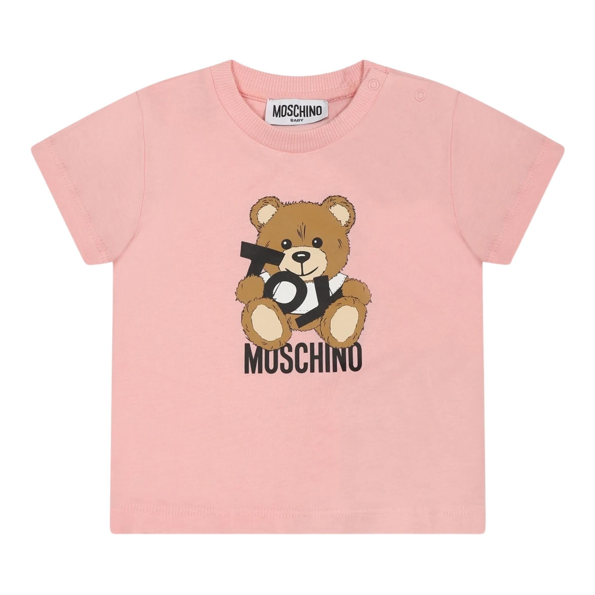 Moschino T-Shirt Girocollo Tinta Unita con Orso per Neonata MNM047L ROSA MOSCHINO 