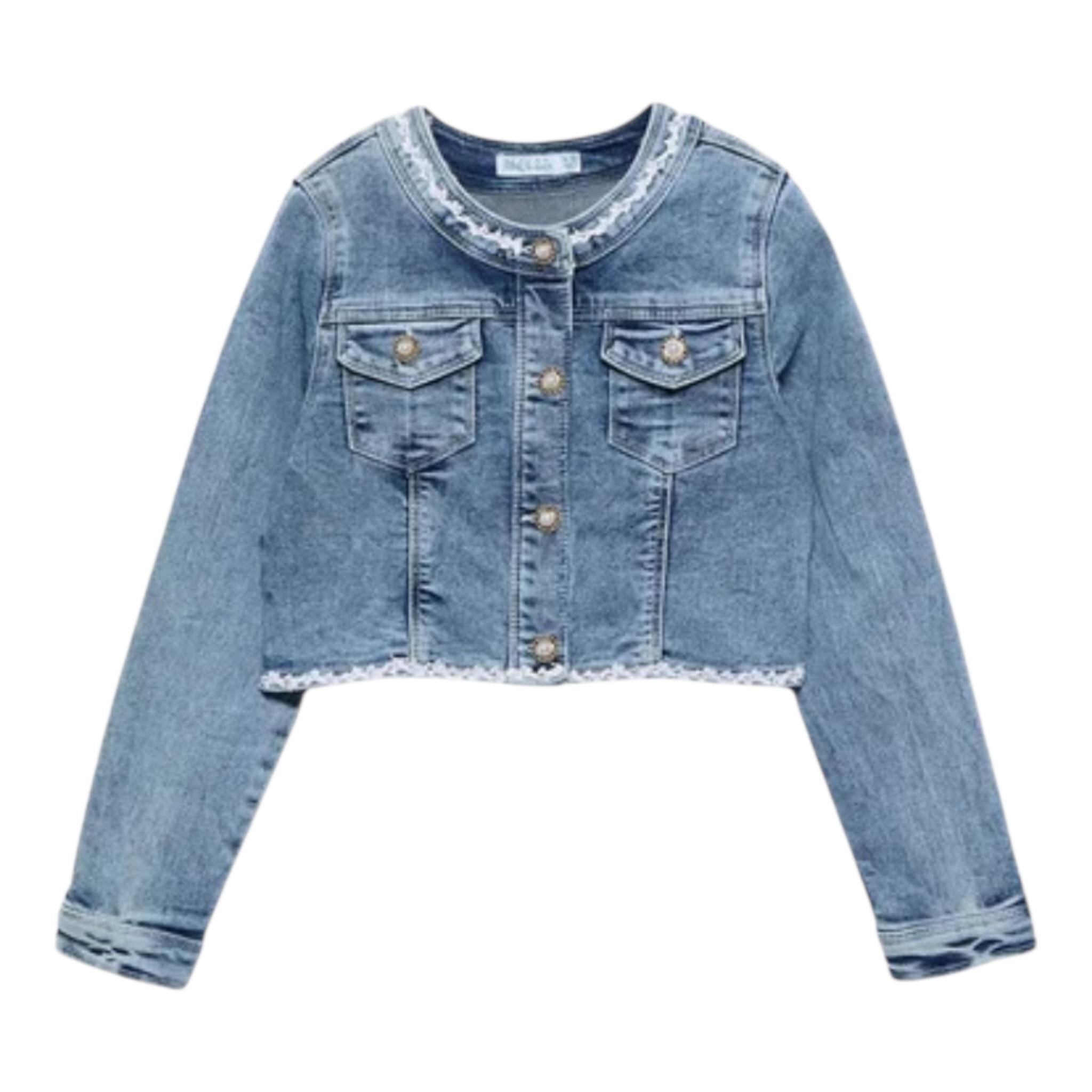 Abel & Lula Giubbino In Denim Tinta Unita con Ricami per Bambina 5369X AZZURRO ABEL & LULA 